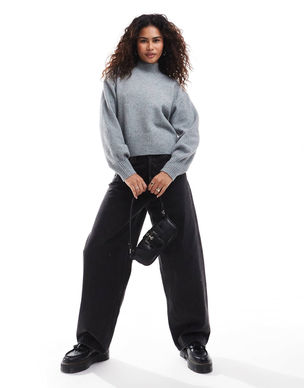 Monki knitted turtleneck sweater in grey melange - ASOS Sample Sale