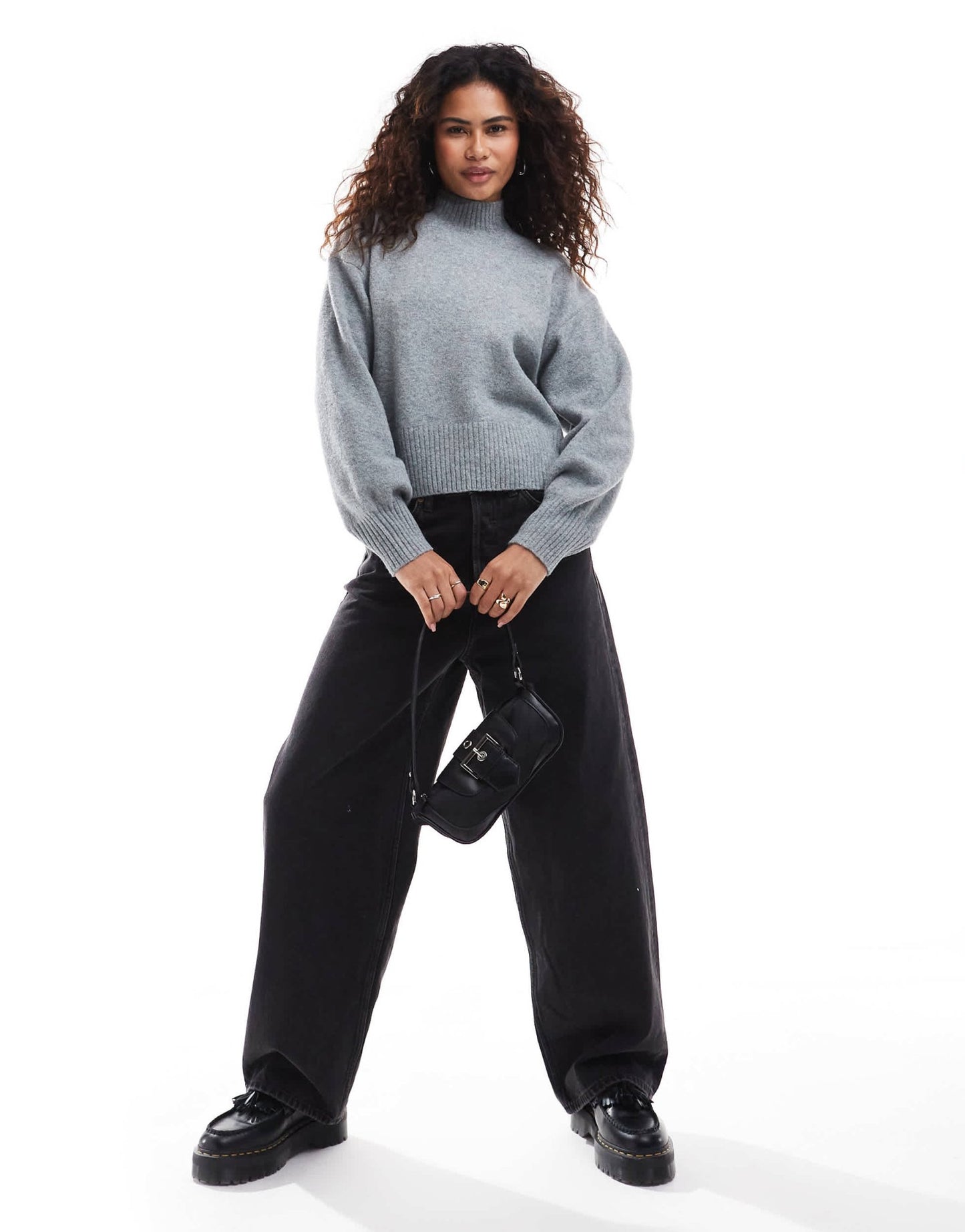 Monki knitted turtleneck sweater in grey melange - ASOS Sample Sale