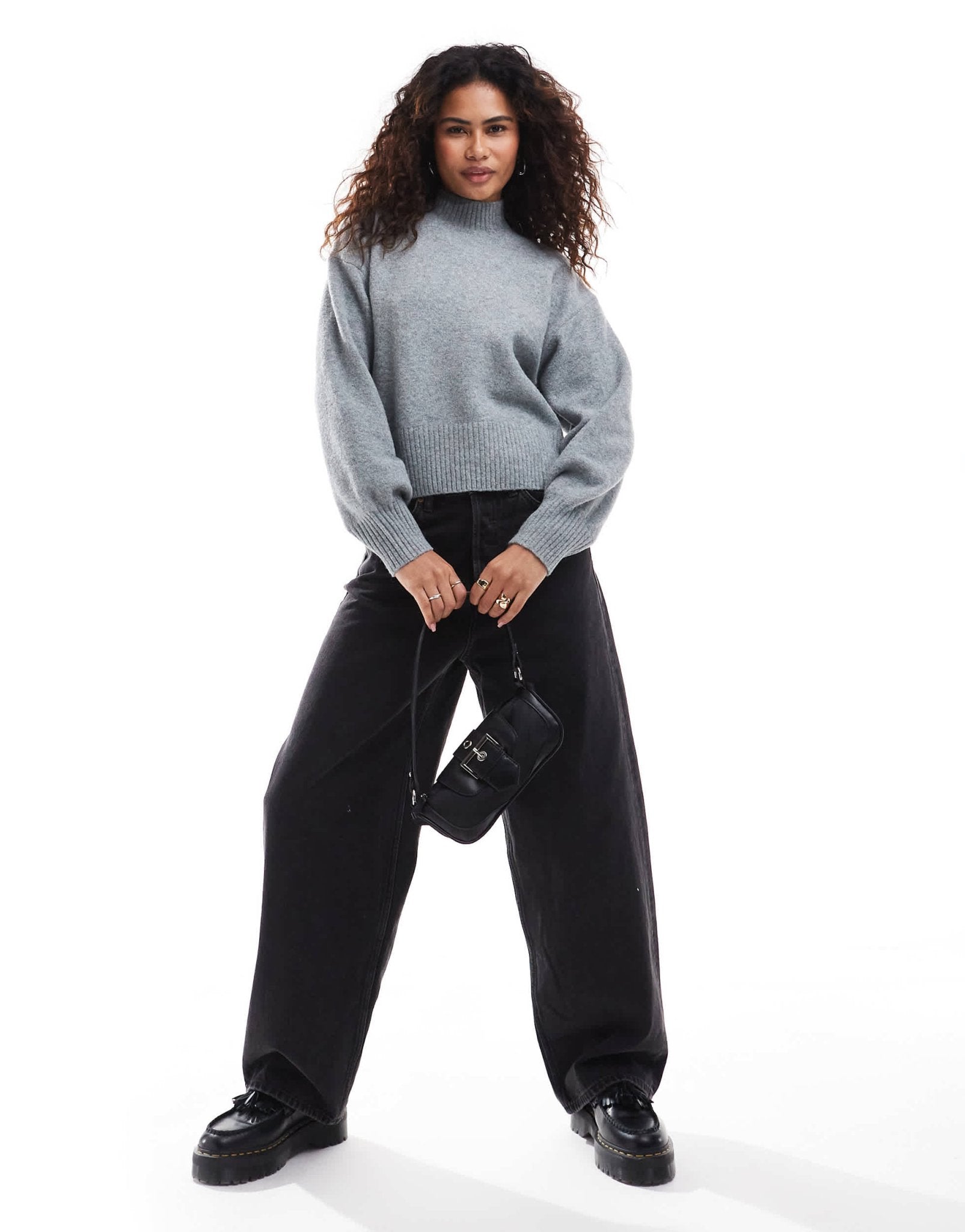 Monki knitted turtleneck sweater in grey melange - ASOS Sample Sale