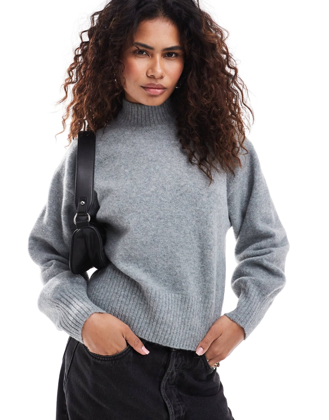 Monki knitted turtleneck sweater in grey melange - ASOS Sample Sale