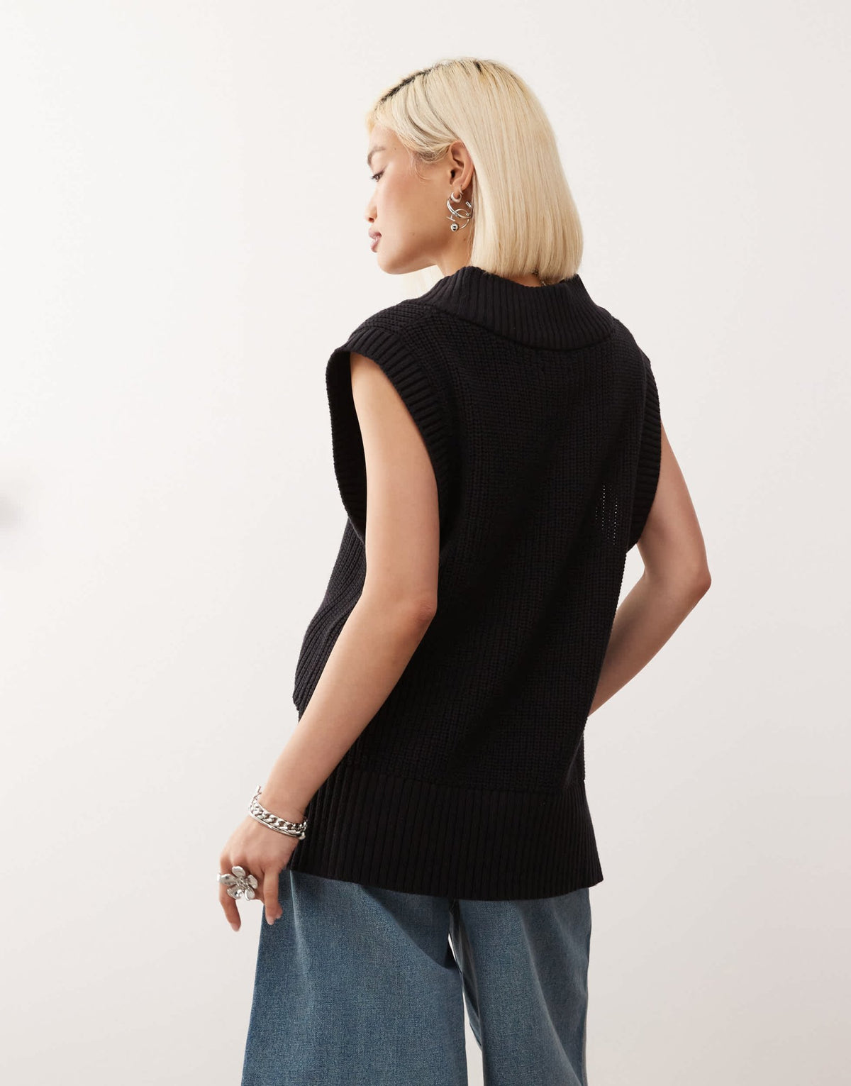Monki knitted varsity jumper vest in black - ASOS Sample Sale