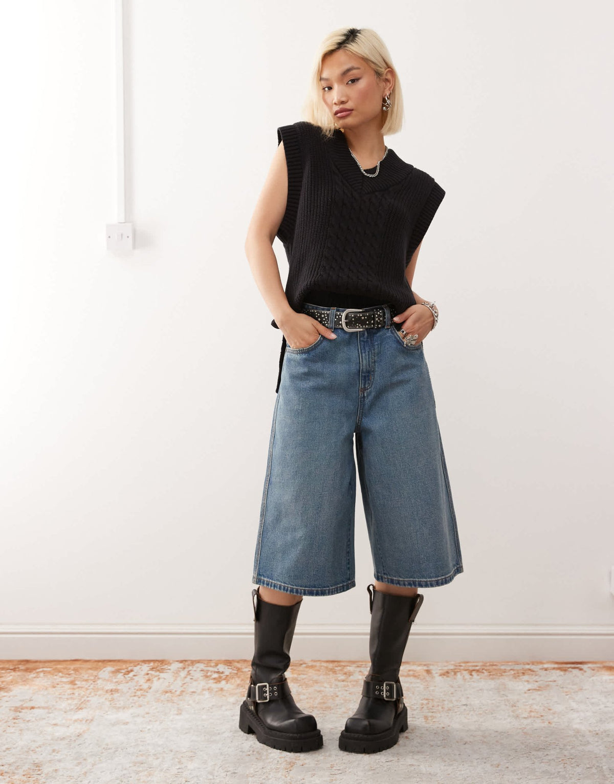 Monki knitted varsity jumper vest in black - ASOS Sample Sale