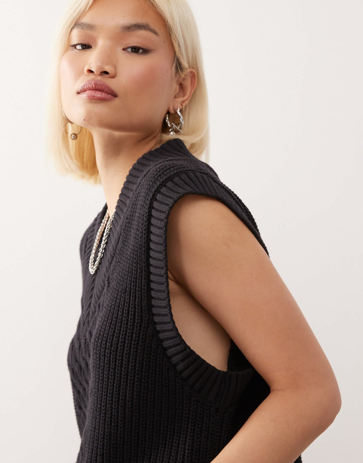 Monki knitted varsity jumper vest in black - ASOS Sample Sale