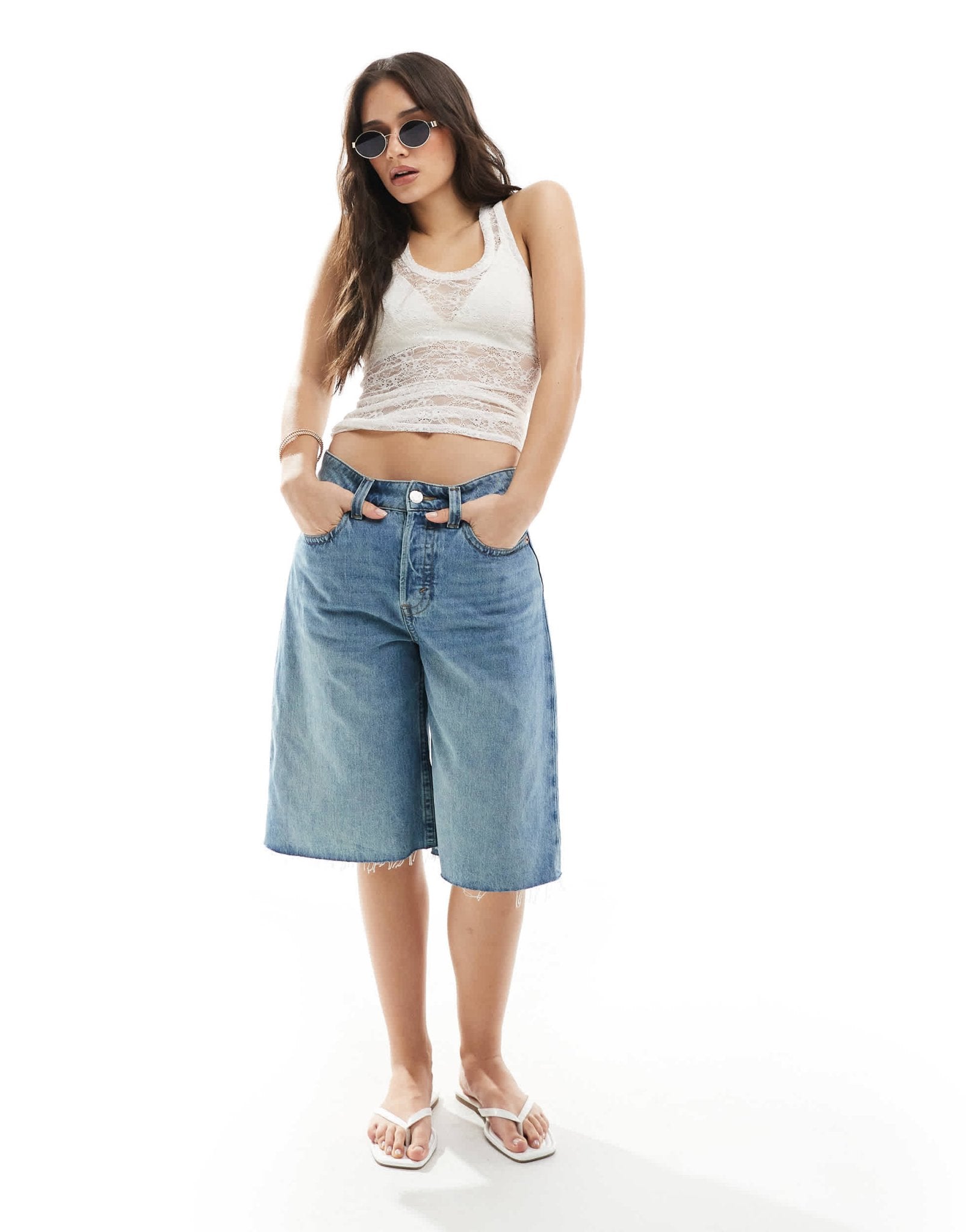 Monki lace vest with racer back in white - ASOS Sample Sale
