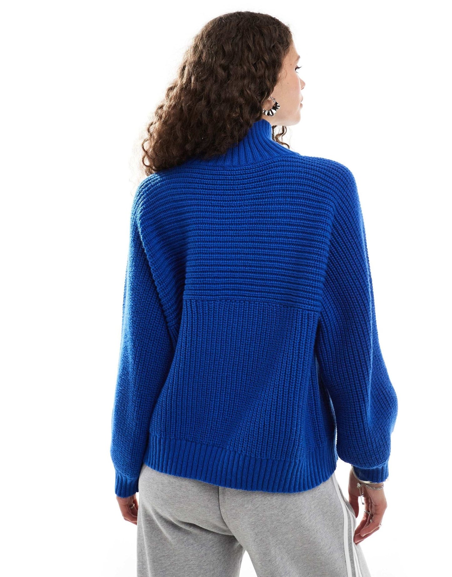 Monki Libby high neck knitted rib jumper in blue - ASOS Sample Sale