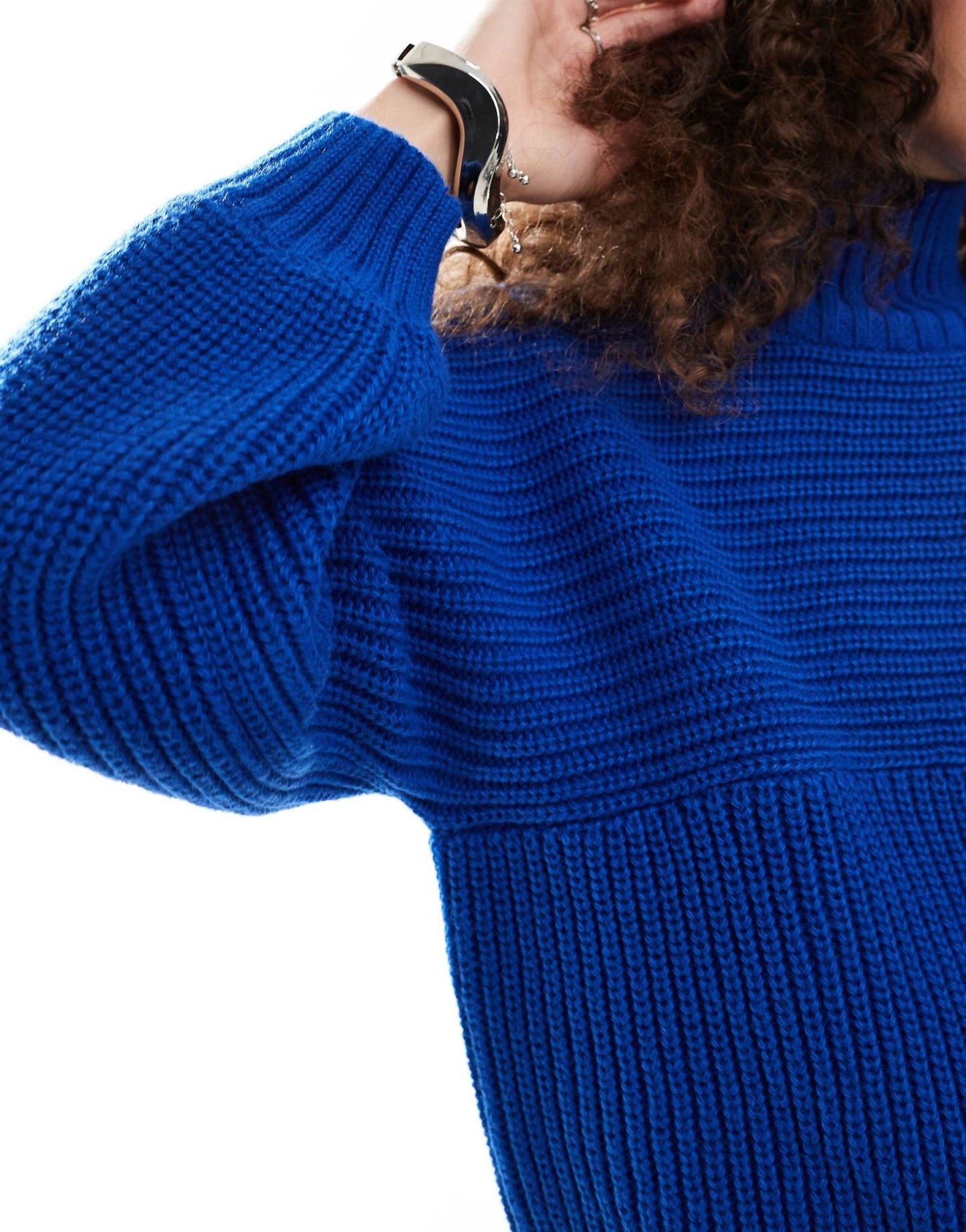 Monki Libby high neck knitted rib jumper in blue - ASOS Sample Sale