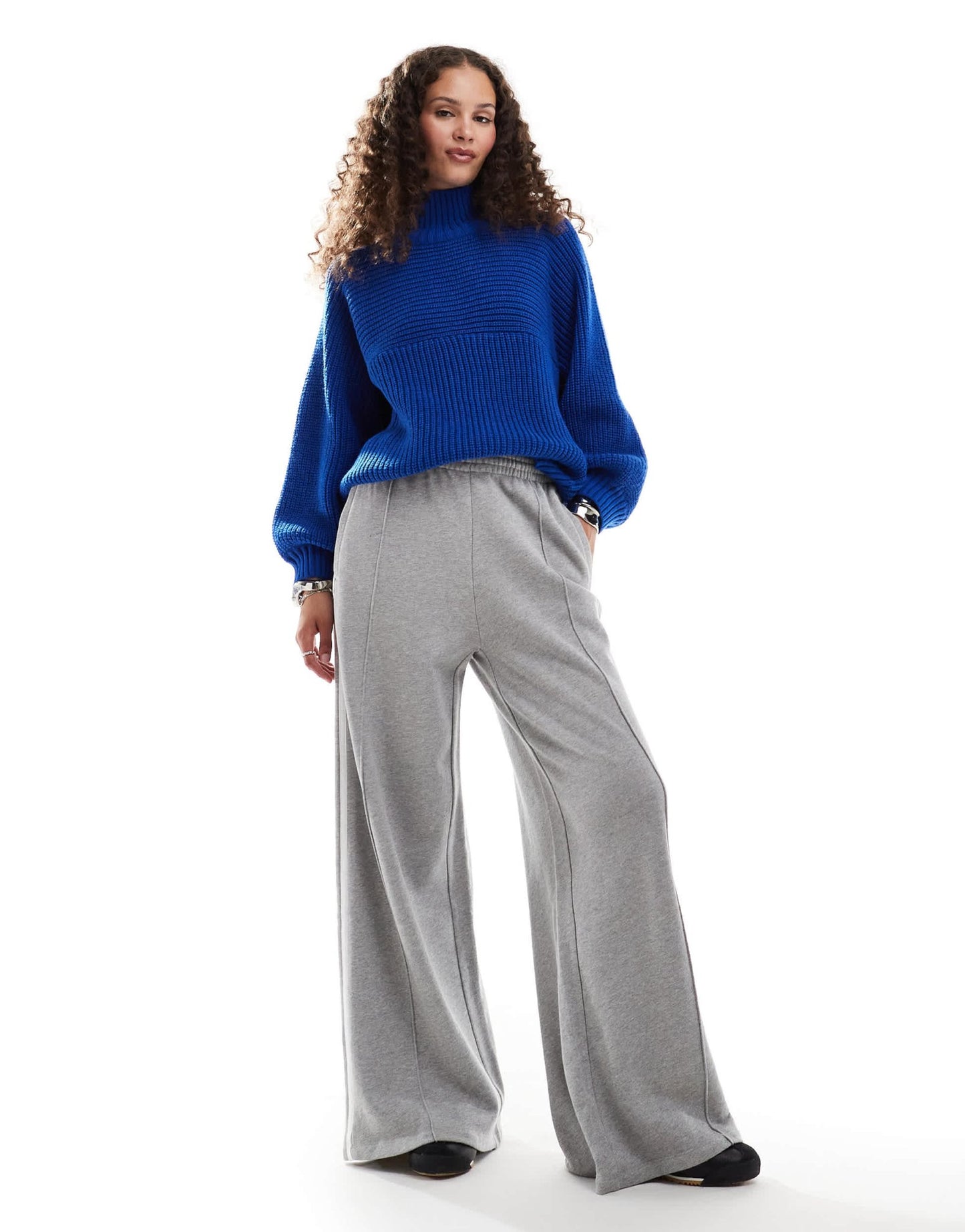 Monki Libby high neck knitted rib jumper in blue - ASOS Sample Sale