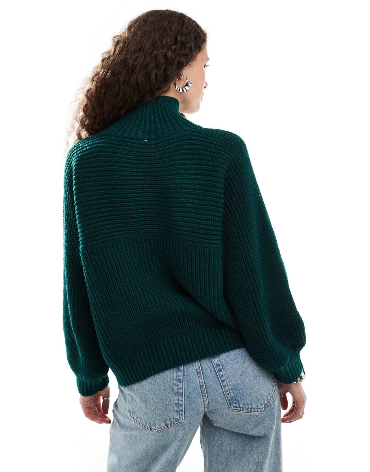 Monki Libby high neck knitted rib jumper in forest green - ASOS Sample Sale