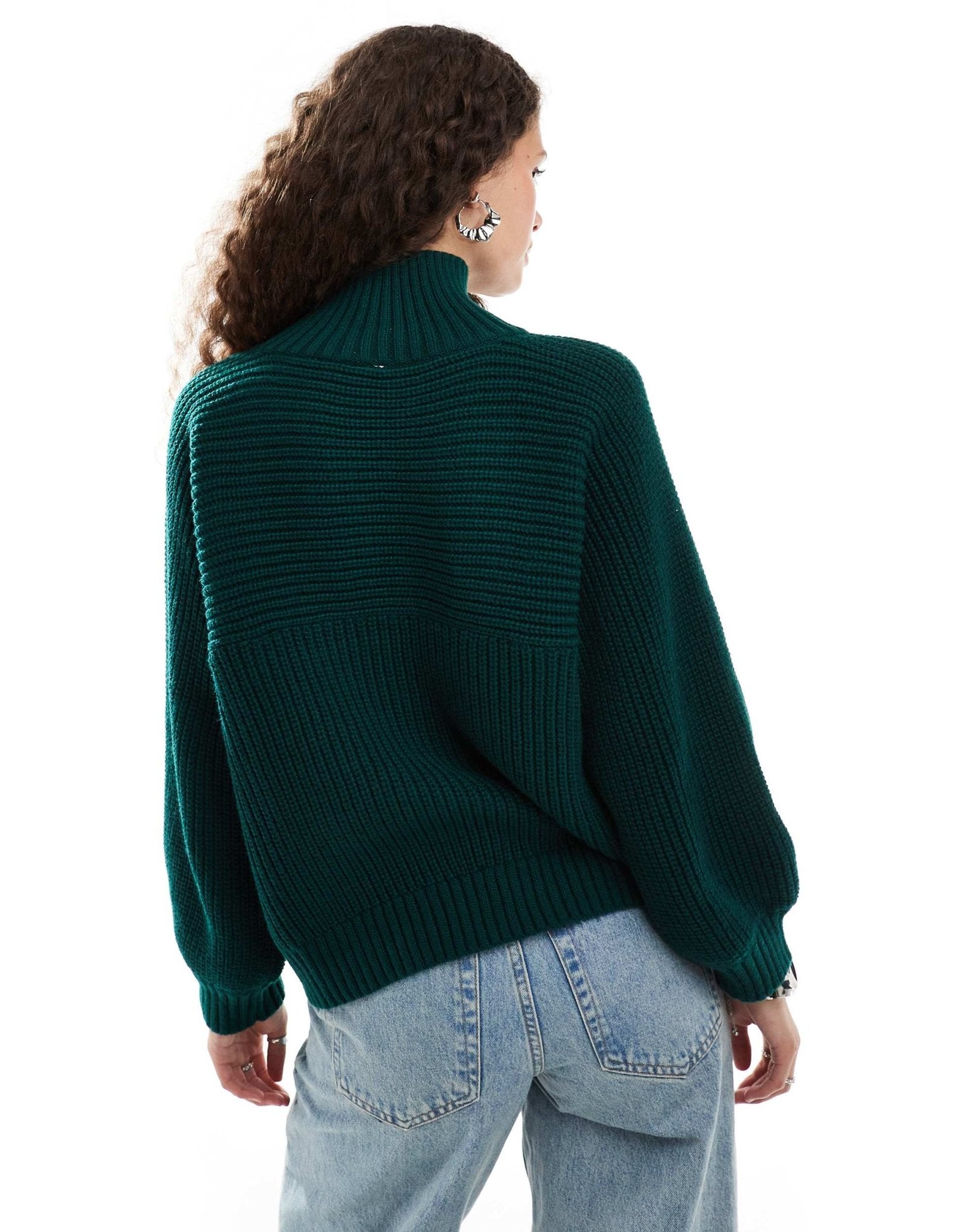 Monki Libby high neck knitted rib jumper in forest green - ASOS Sample Sale
