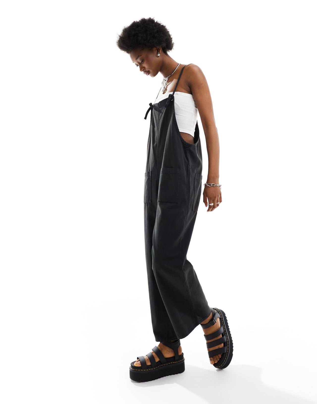 Monki lightweight denim dungarees in black - ASOS Sample Sale