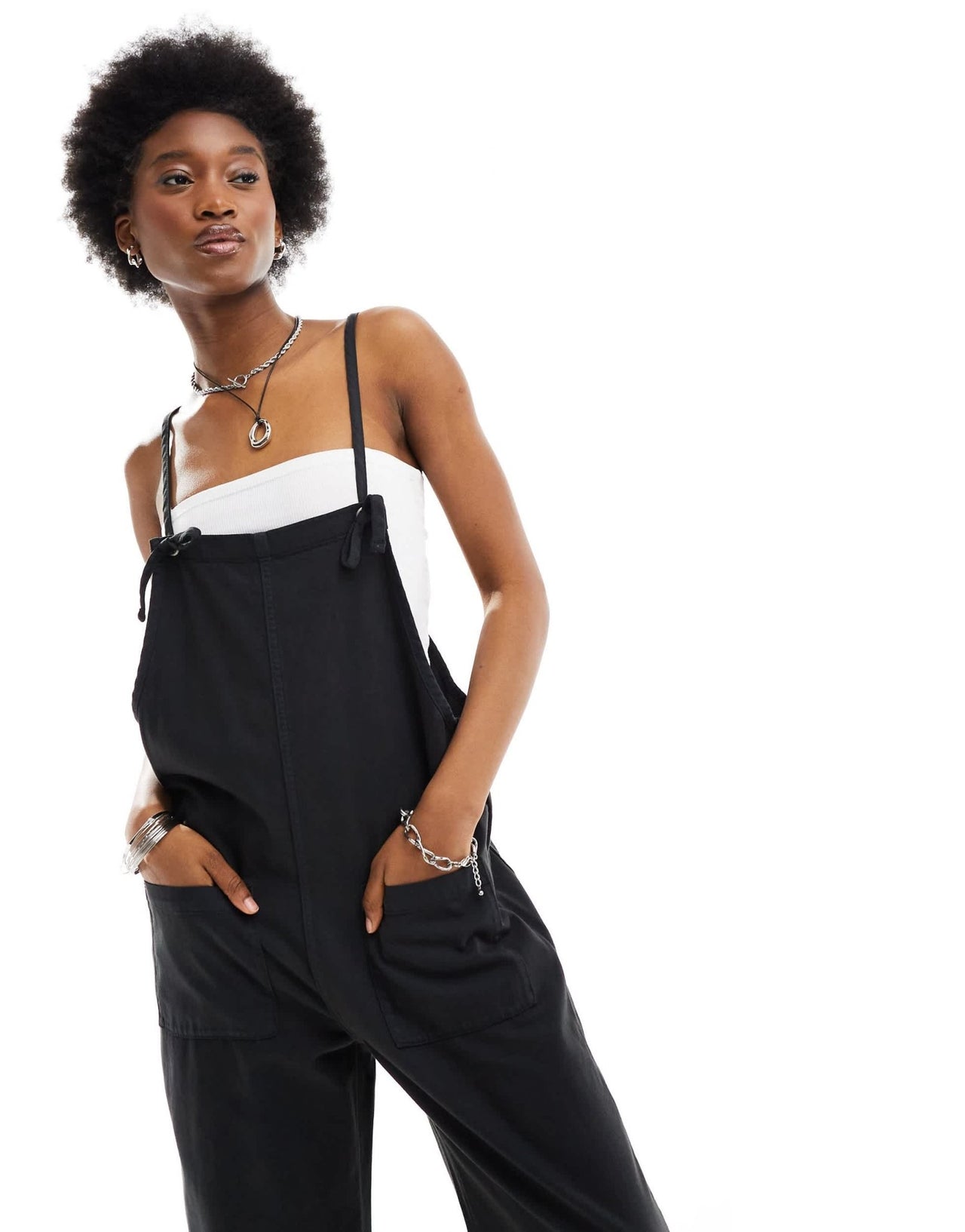 Monki lightweight denim dungarees in black - ASOS Sample Sale