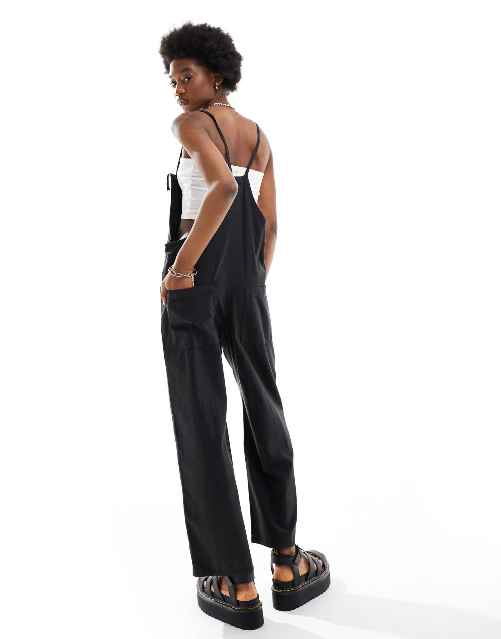 Monki lightweight denim dungarees in black - ASOS Sample Sale