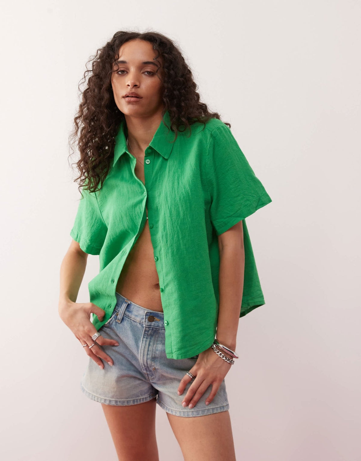 Monki linen boxy shirt in green - ASOS Sample Sale