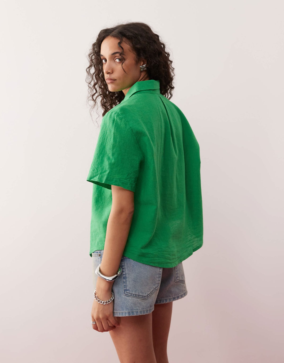 Monki linen boxy shirt in green - ASOS Sample Sale