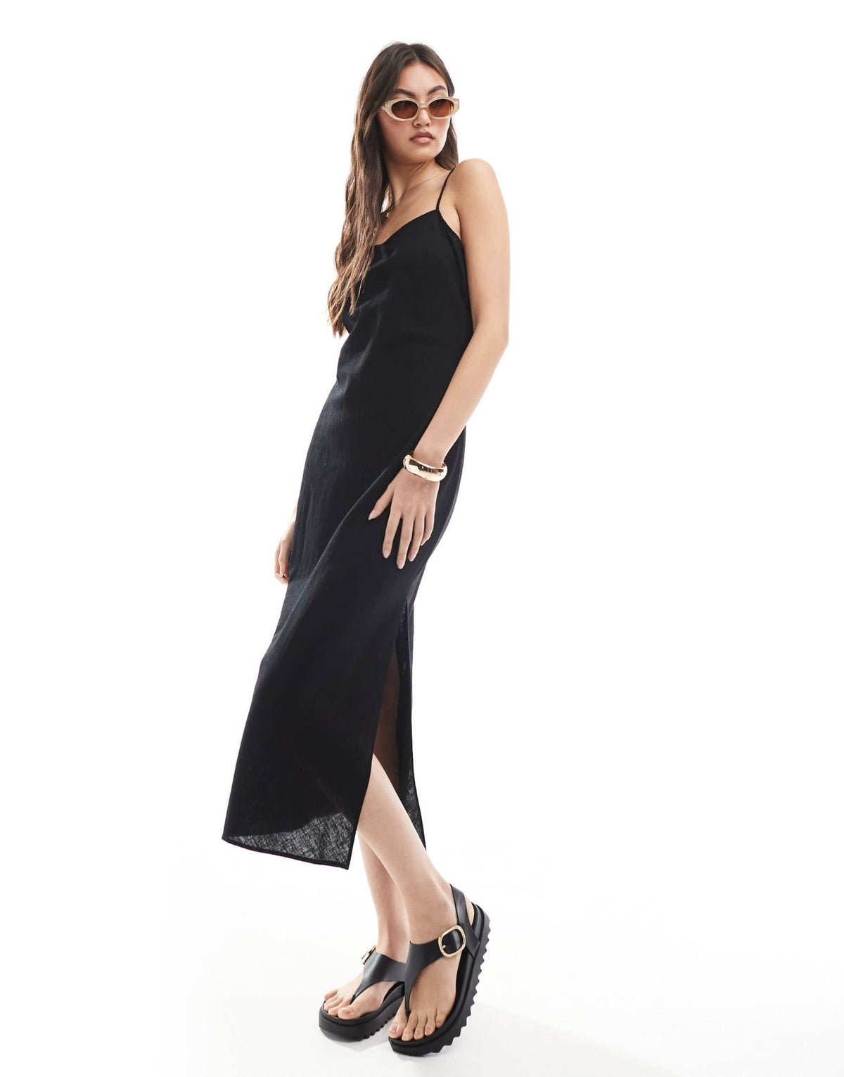Monki linen midaxi slip dress in black exclusive to ASOS - ASOS Sample Sale