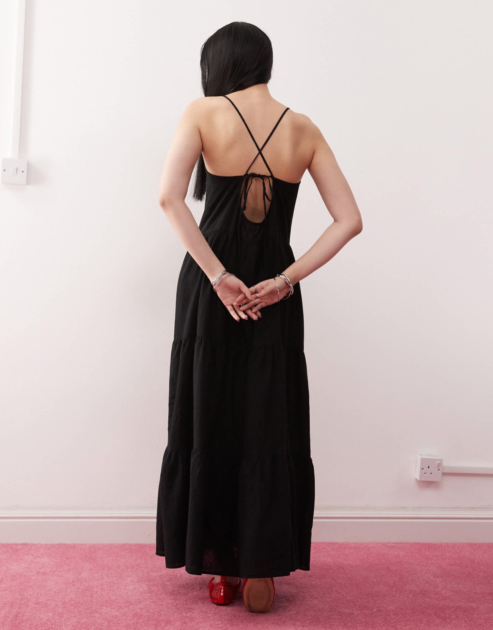 Monki linen tiered midaxi dress in black exclusive to ASOS - ASOS Sample Sale
