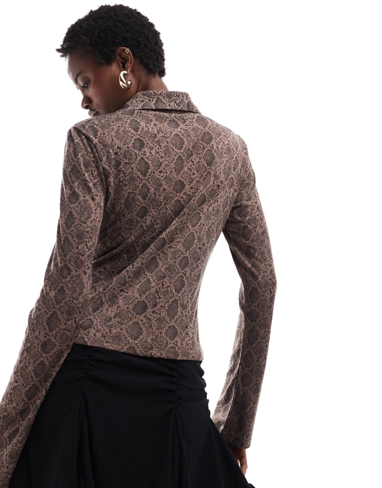 Monki long sleeve jersey ruched shirt in brown snake print - ASOS Sample Sale