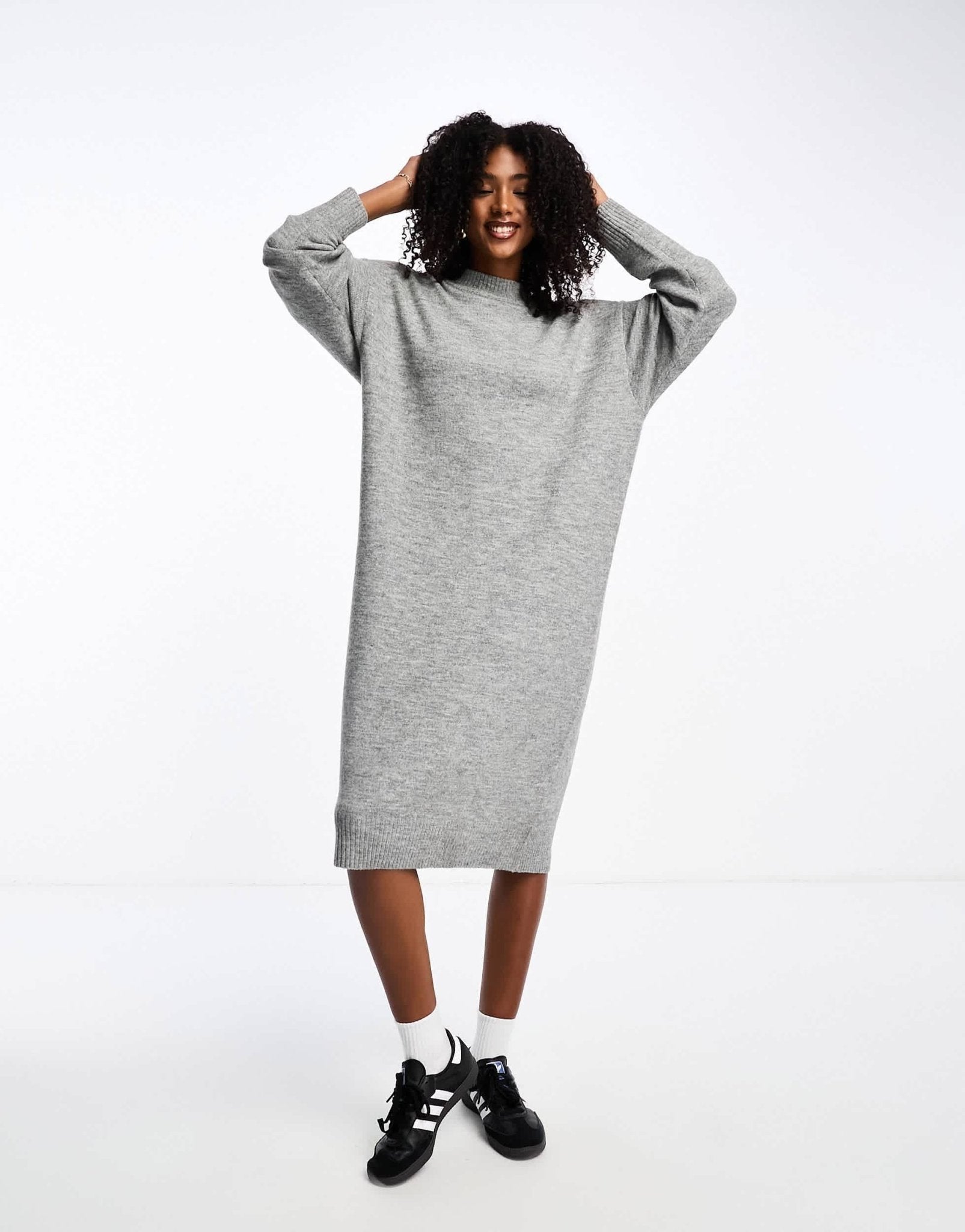 Monki long sleeve knitted midi dress in grey - ASOS Sample Sale