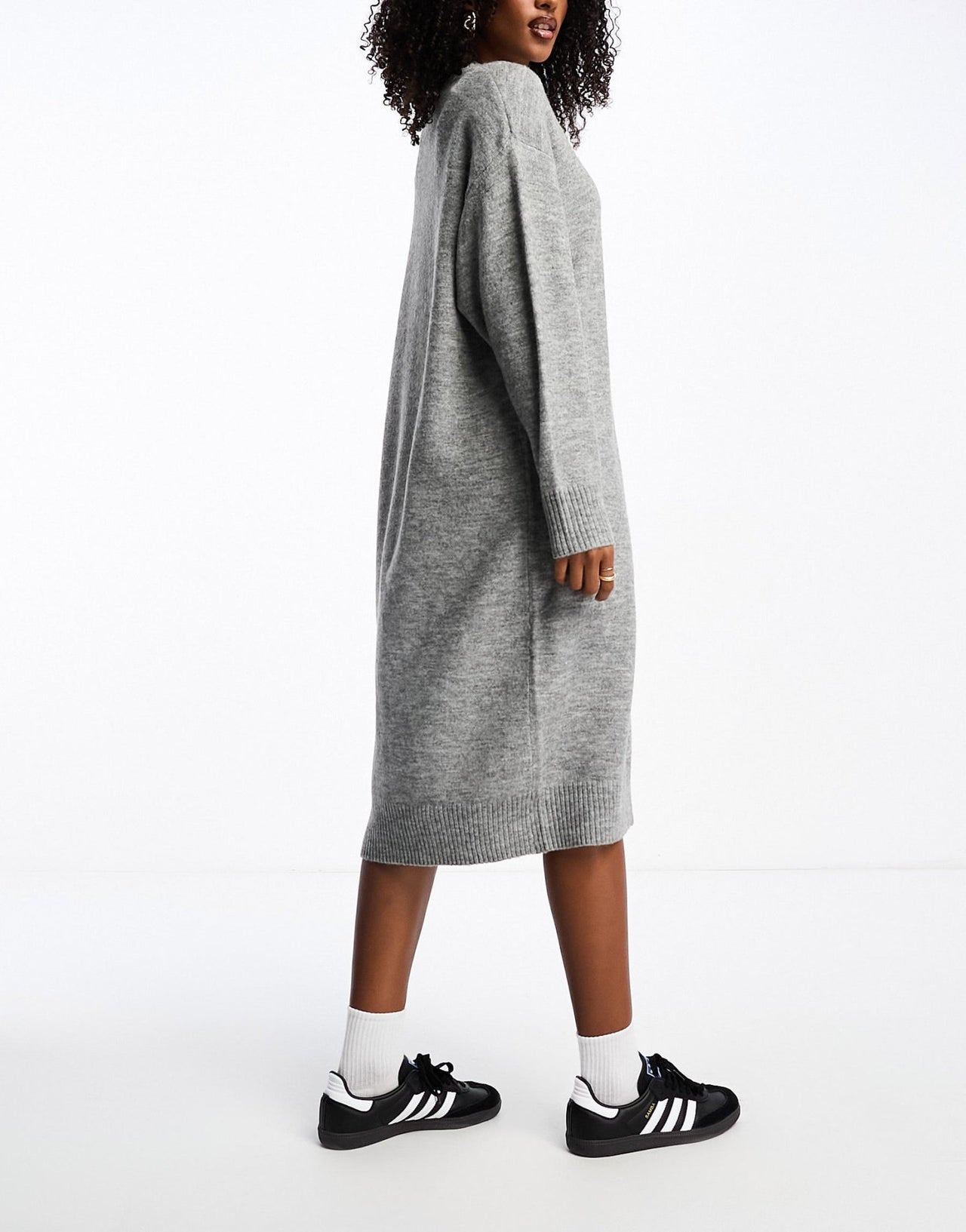 Monki long sleeve knitted midi dress in grey - ASOS Sample Sale