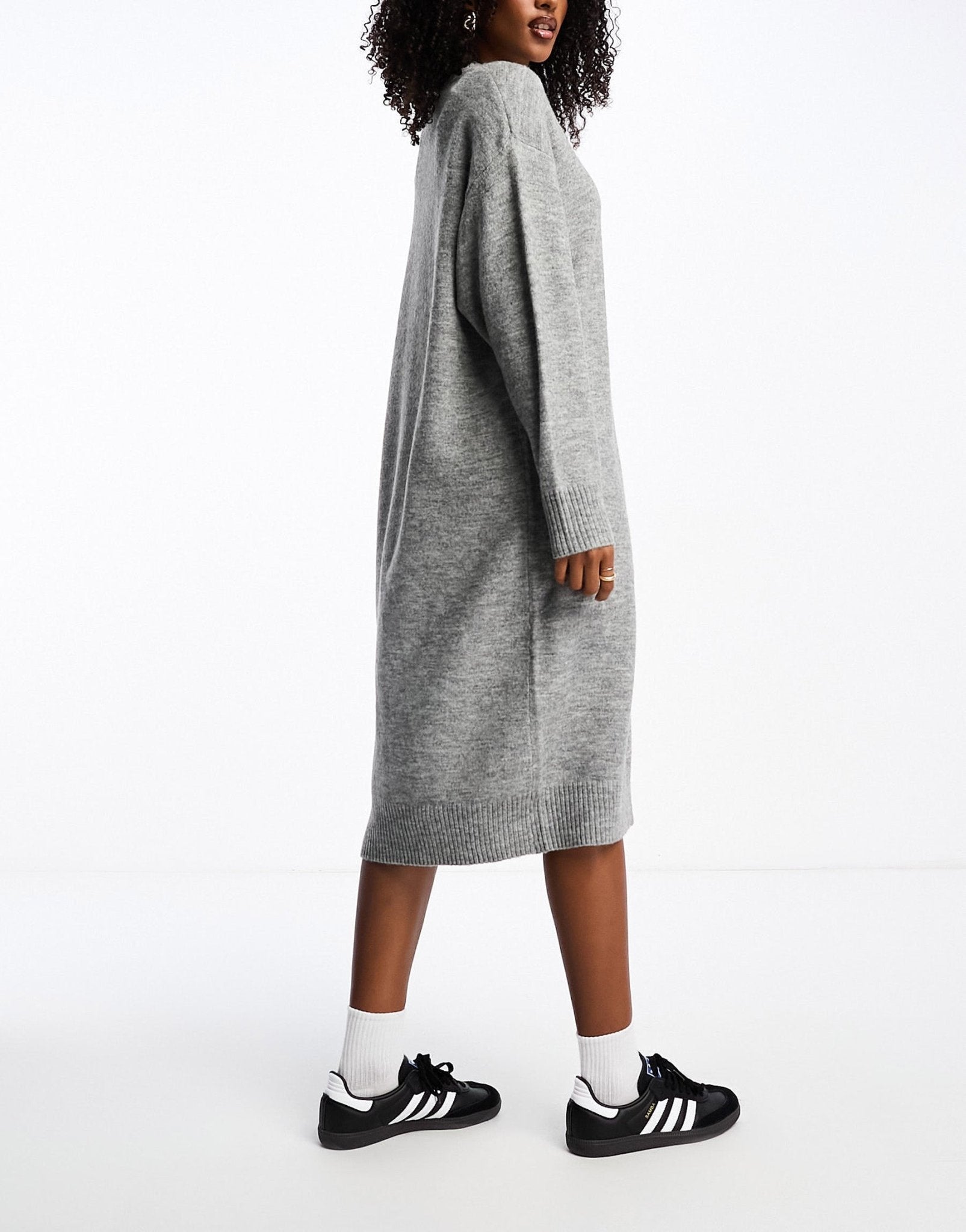 Monki long sleeve knitted midi dress in grey - ASOS Sample Sale