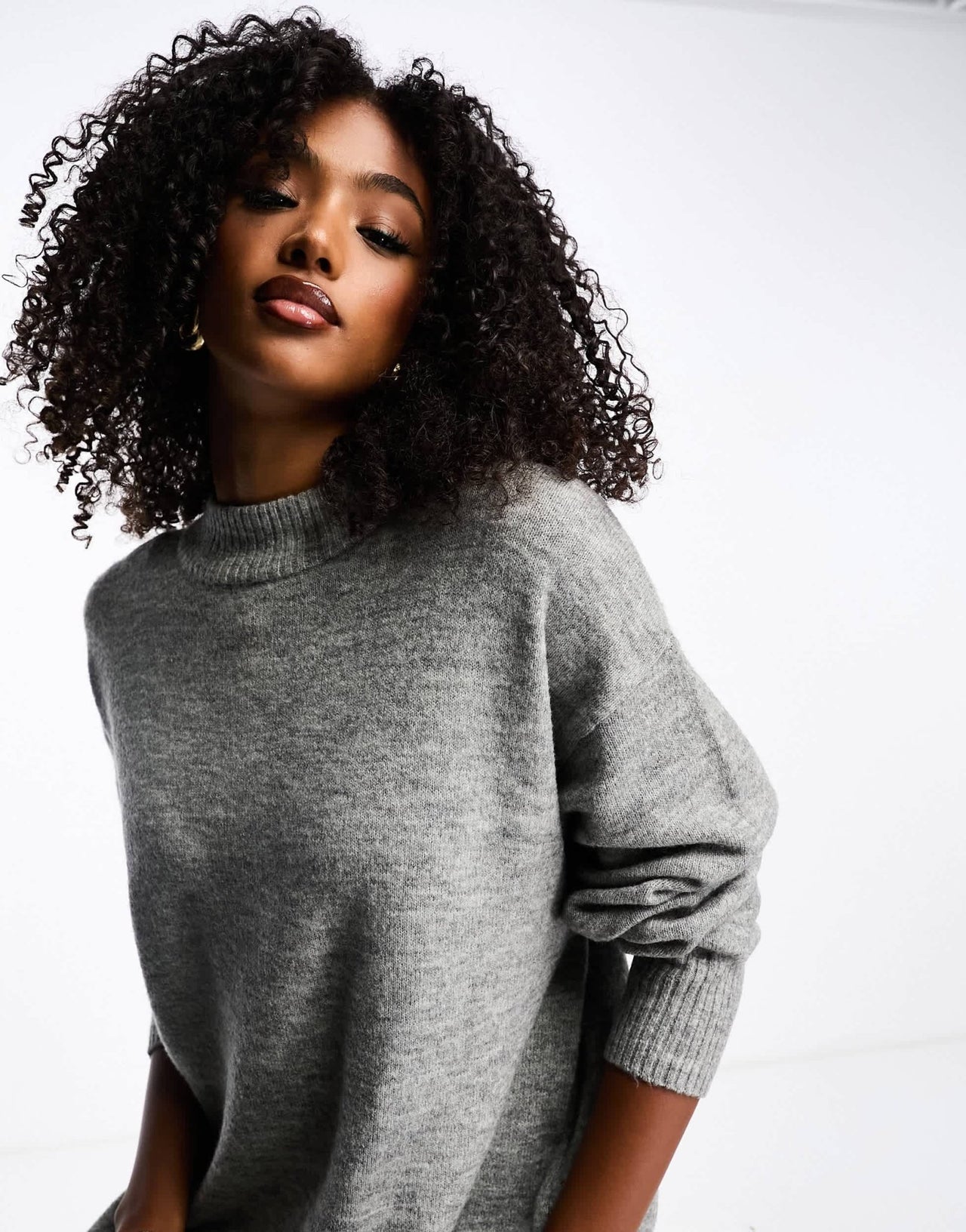 Monki long sleeve knitted midi dress in grey - ASOS Sample Sale