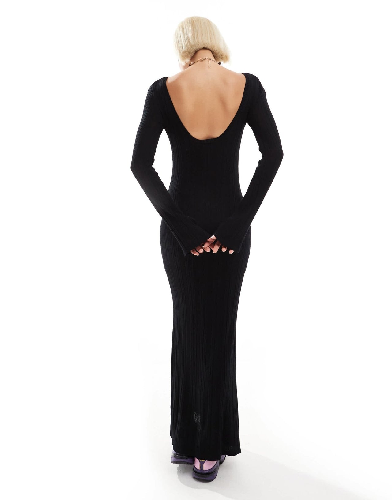 Monki long sleeve knitted slim fit maxi dress in black - ASOS Sample Sale