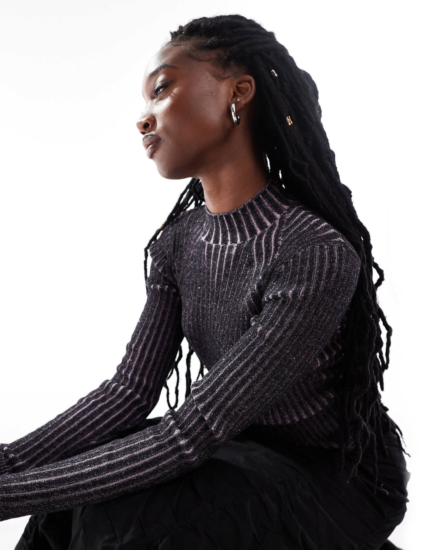 Monki long sleeve knitted two tone top in black and pink - ASOS Sample Sale