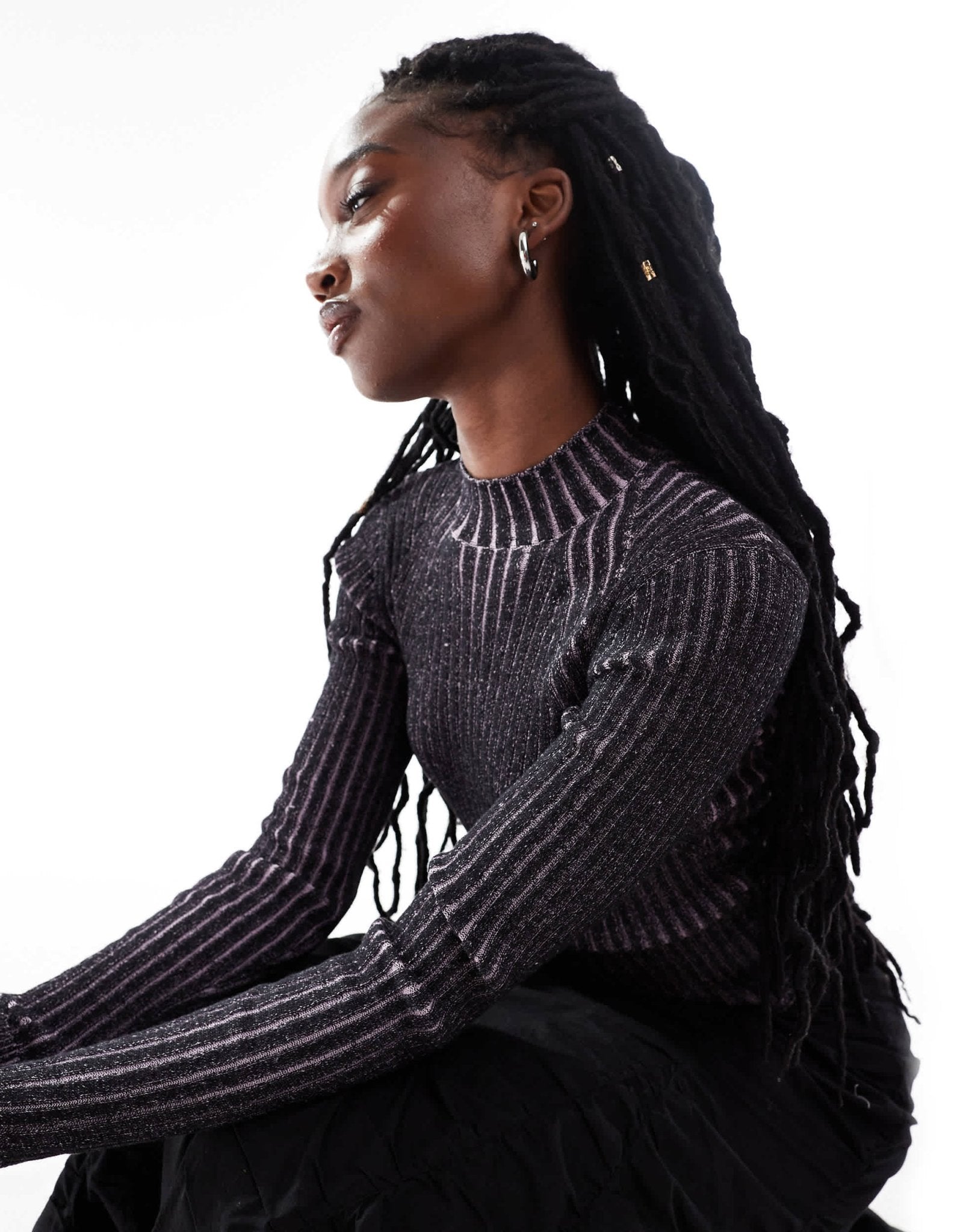 Monki long sleeve knitted two tone top in black and pink - ASOS Sample Sale