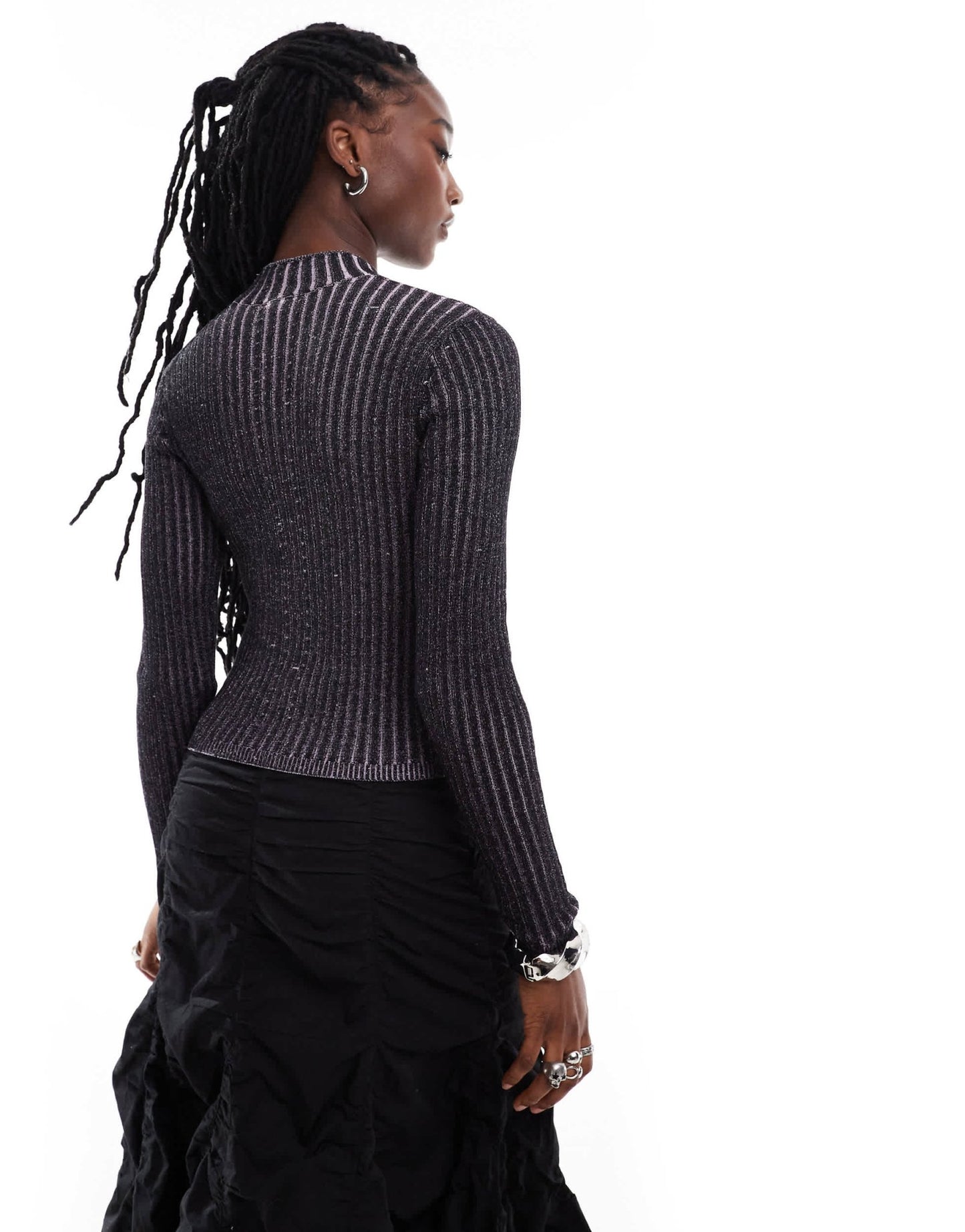 Monki long sleeve knitted two tone top in black and pink - ASOS Sample Sale