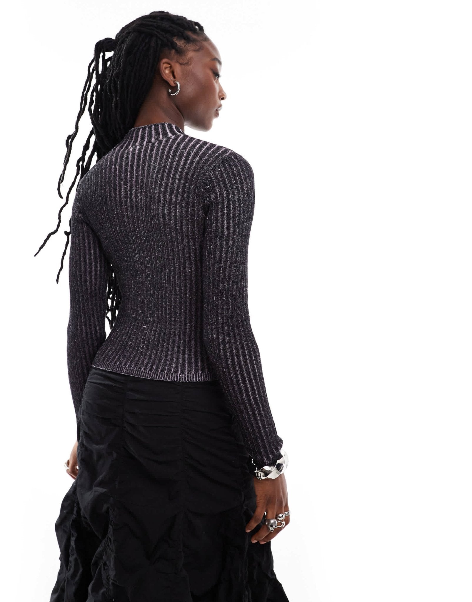 Monki long sleeve knitted two tone top in black and pink - ASOS Sample Sale