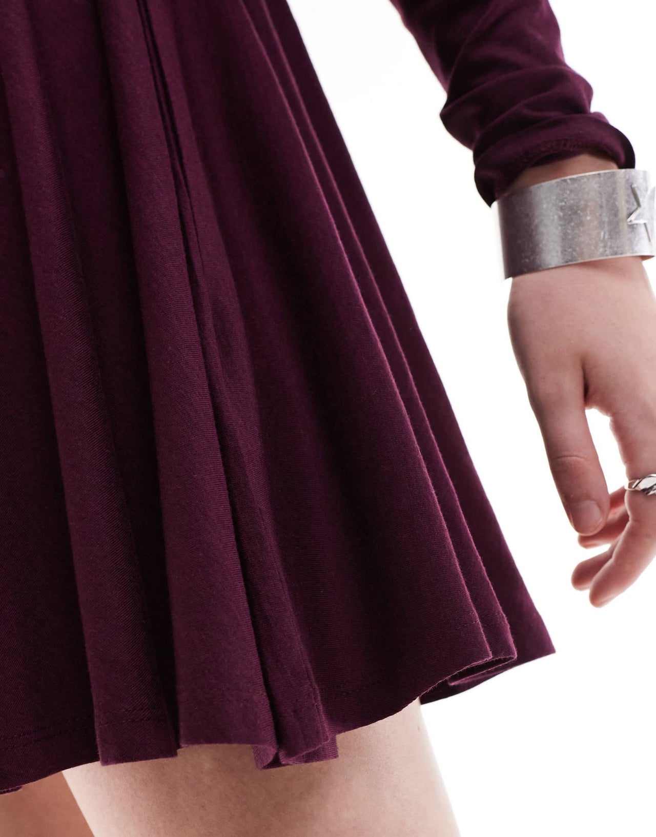 Monki long sleeve mini skater dress in burgundy - ASOS Sample Sale