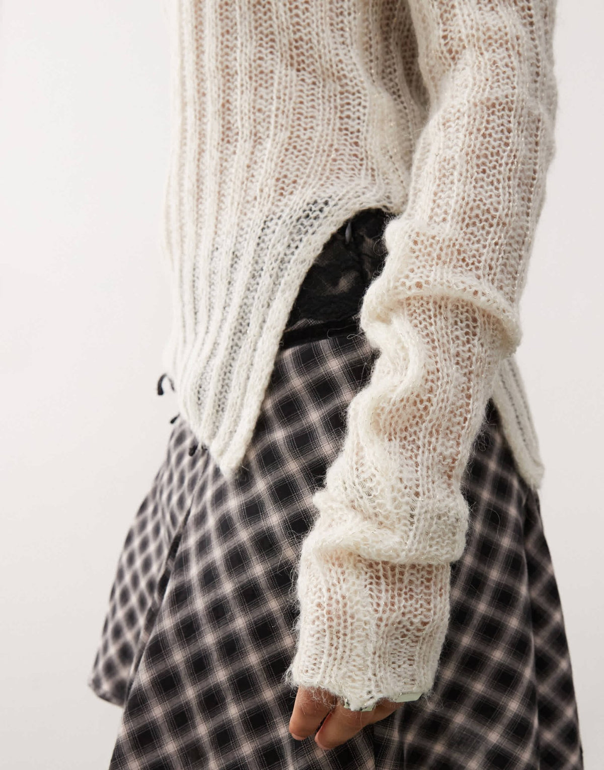 Monki long sleeve off the shoulder knit top in light beige - ASOS Sample Sale