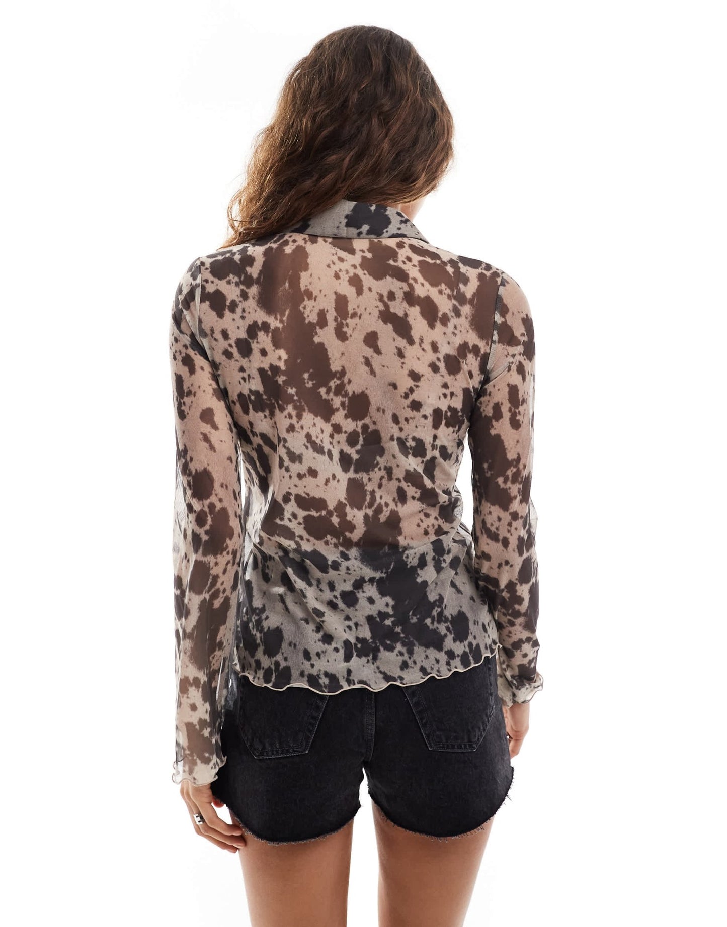 Monki long sleeve sheer collar shirt in brown animal print - ASOS Sample Sale