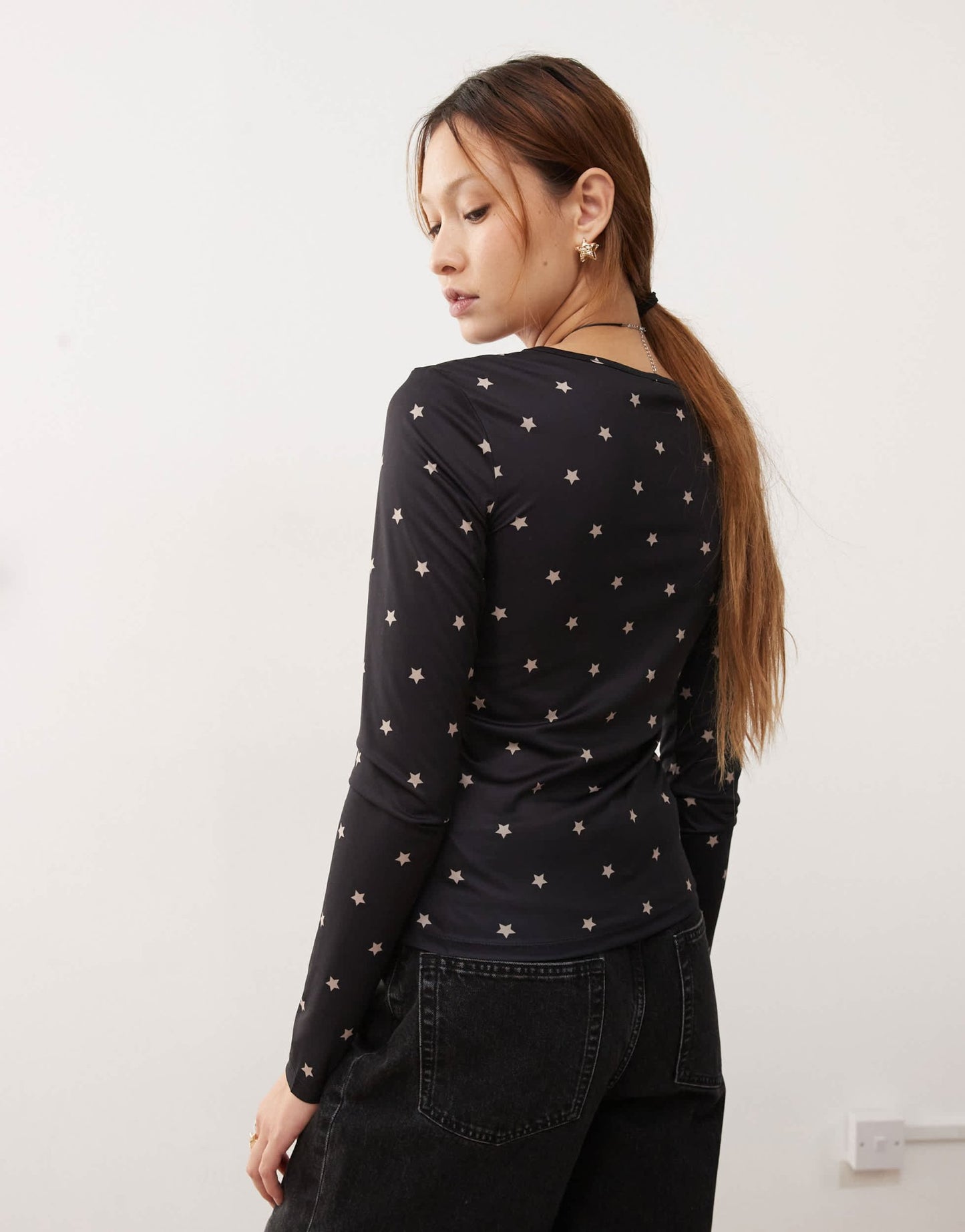 Monki long sleeve top in black with stars - ASOS Sample Sale