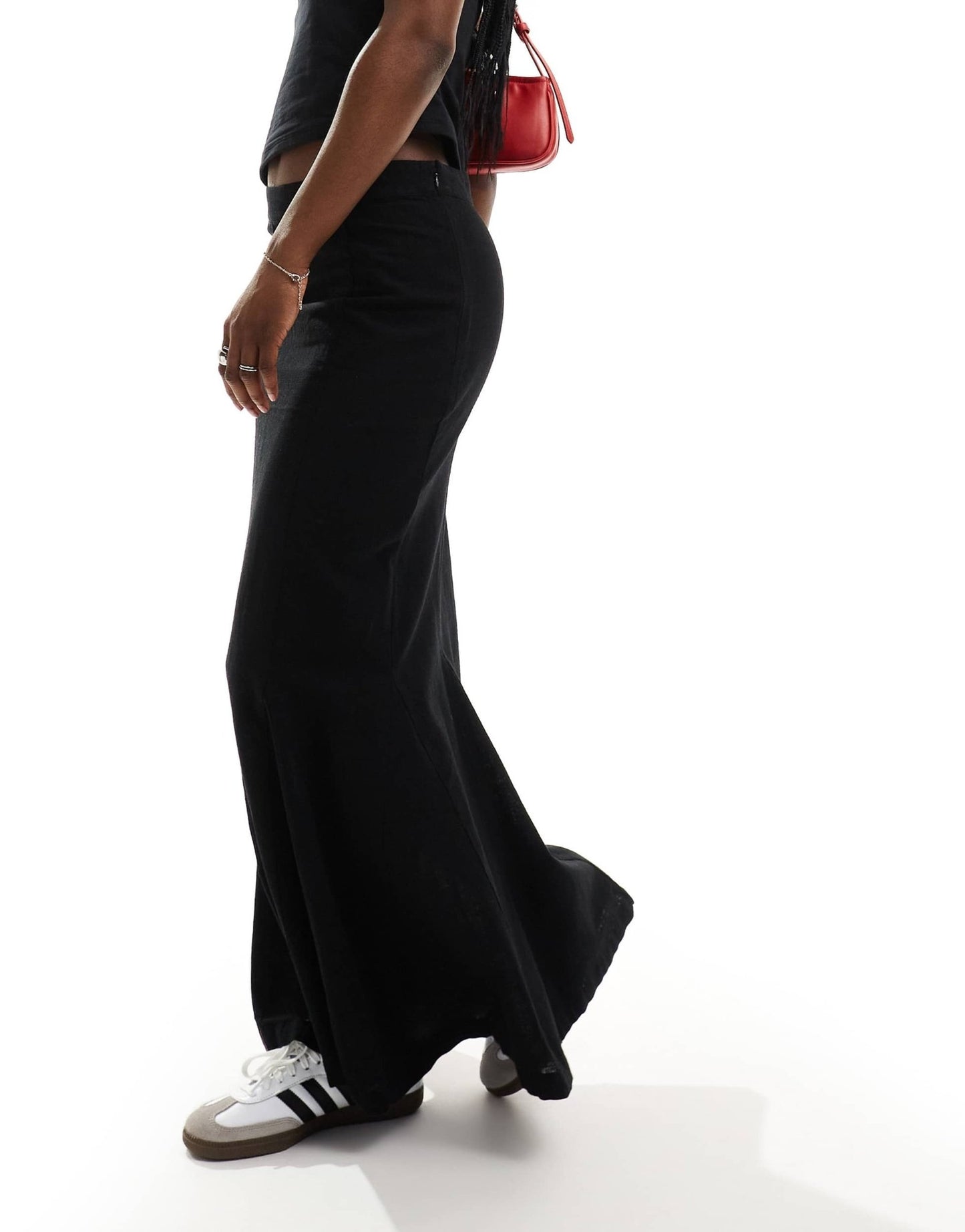 Monki longline linen maxi tube mermaid skirt in black - ASOS Sample Sale