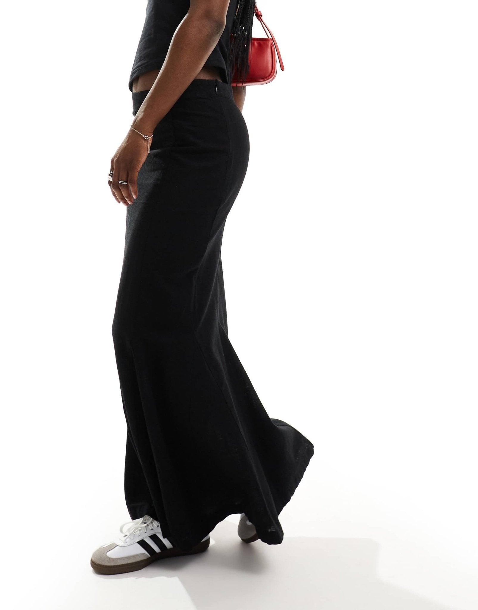 Monki longline linen maxi tube mermaid skirt in black - ASOS Sample Sale
