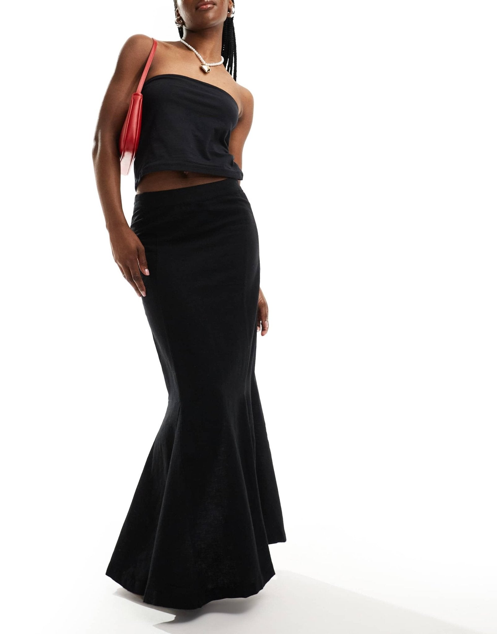 Monki longline linen maxi tube mermaid skirt in black - ASOS Sample Sale