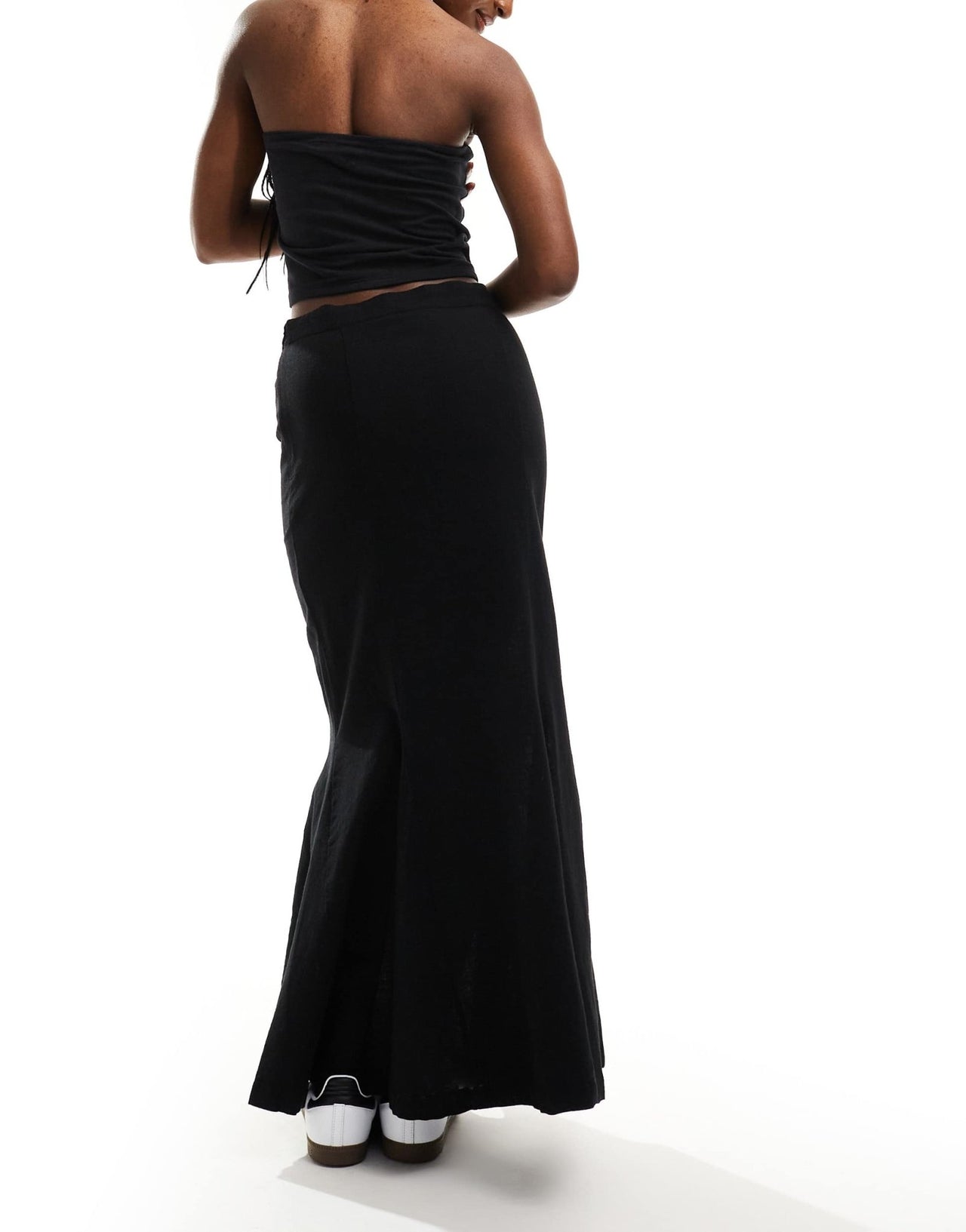 Monki longline linen maxi tube mermaid skirt in black - ASOS Sample Sale