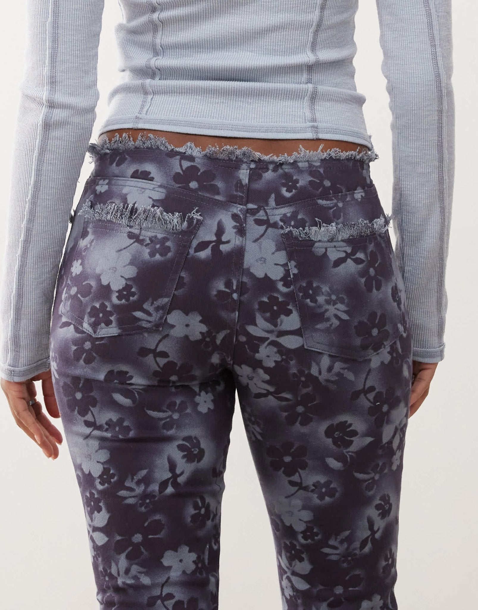 Monki low rise stretch bootcut jeans in blue floral - ASOS Sample Sale