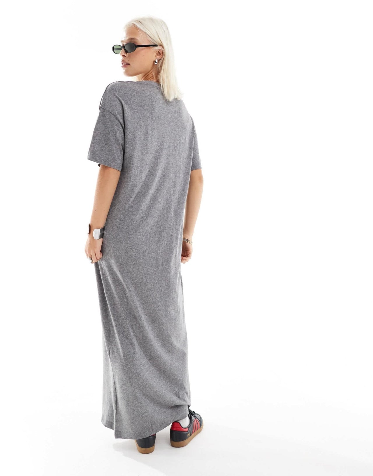 Monki maxi t-shirt dress with side split in grey marl - ASOS Sample Sale