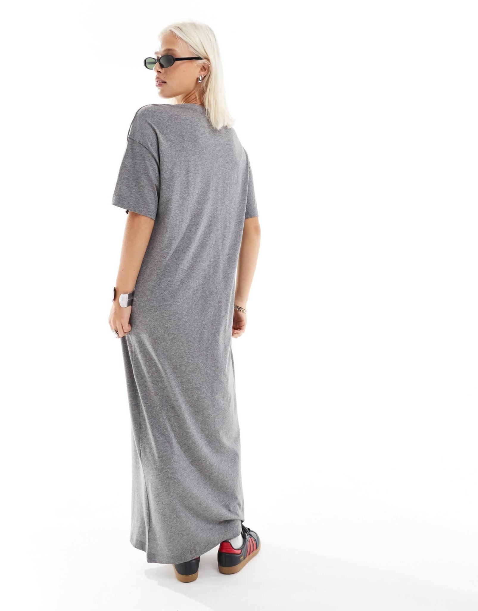 Monki maxi t-shirt dress with side split in grey marl - ASOS Sample Sale