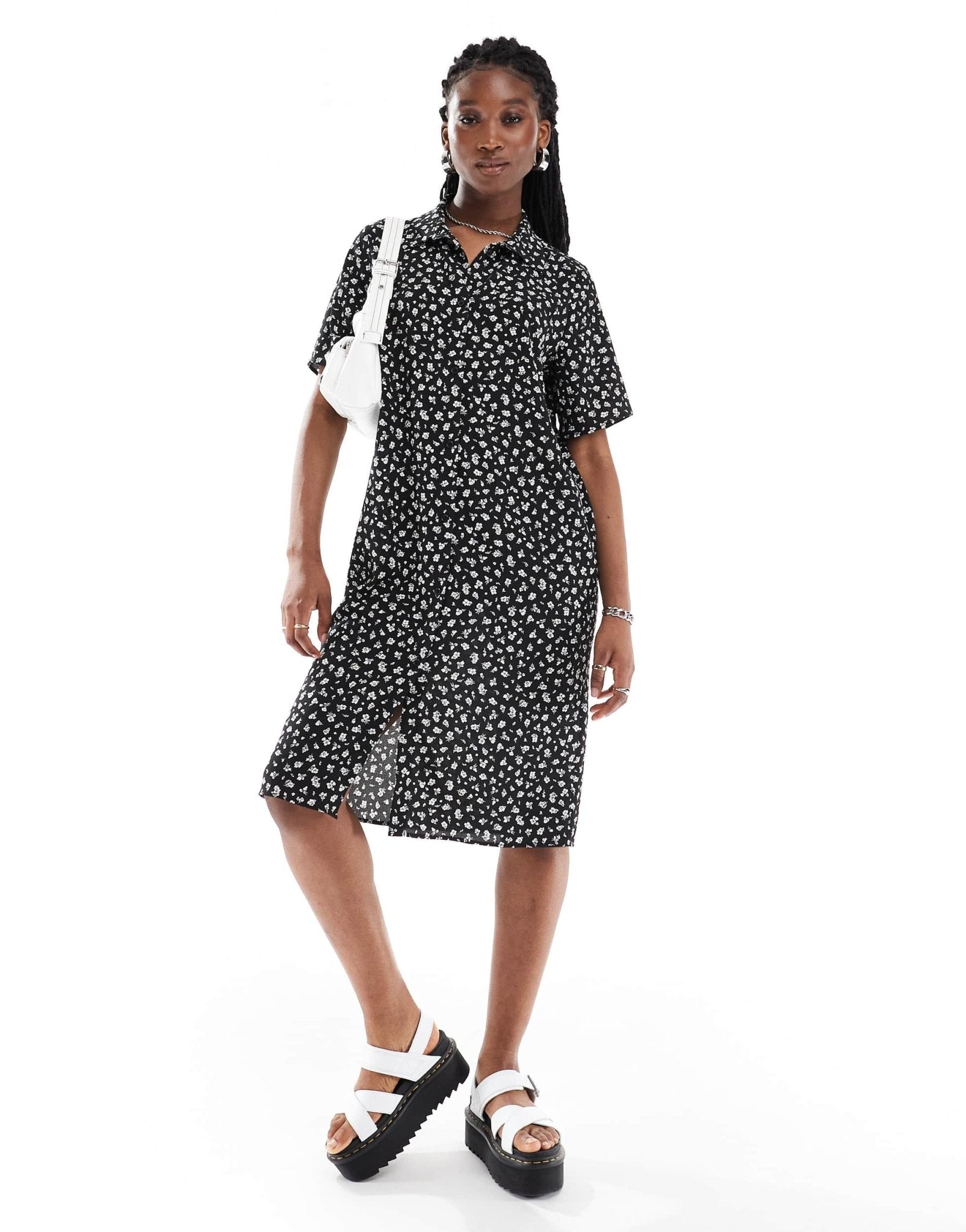 Monki midi shirt dress in mono ditsy print - ASOS Sample Sale