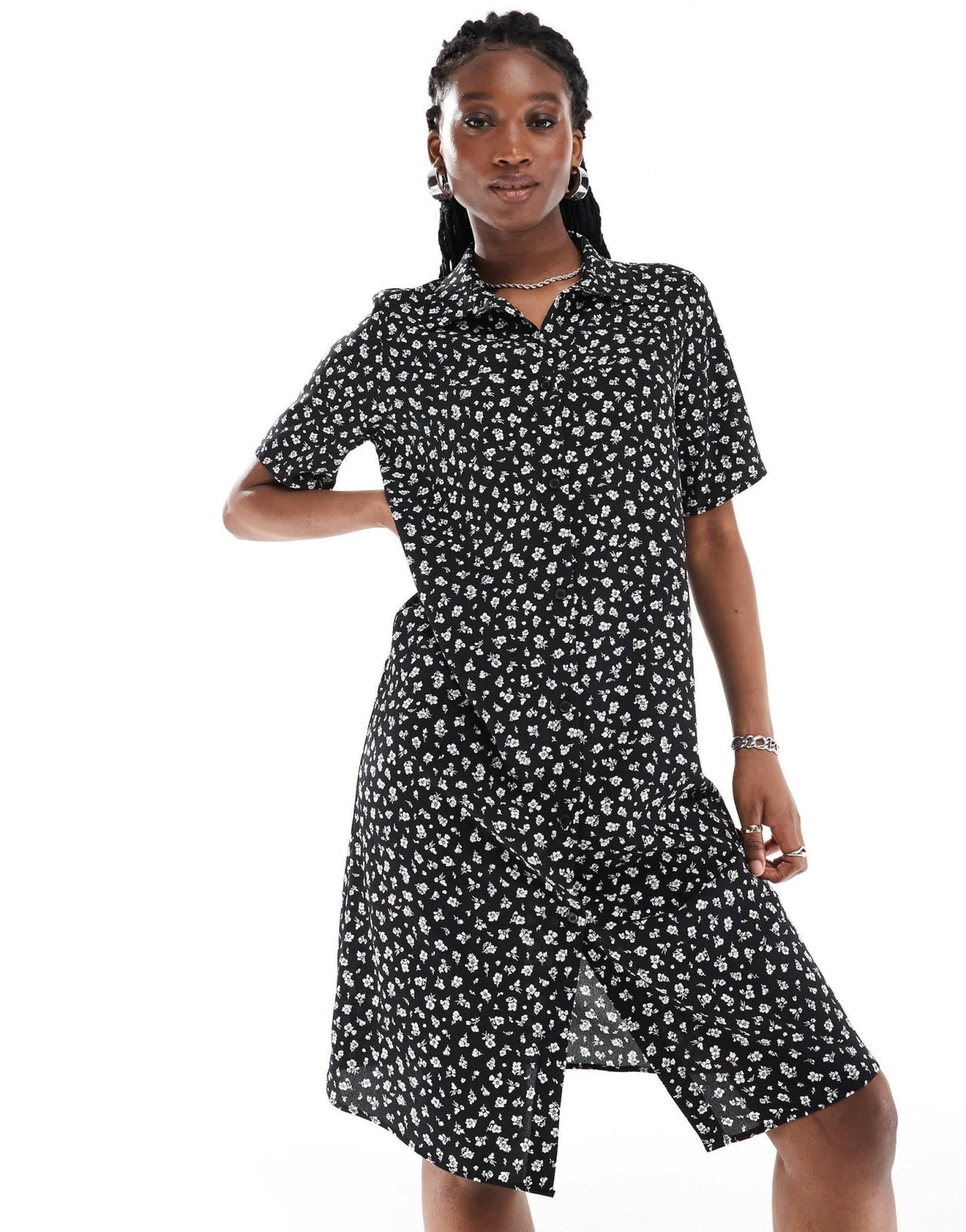 Monki midi shirt dress in mono ditsy print - ASOS Sample Sale