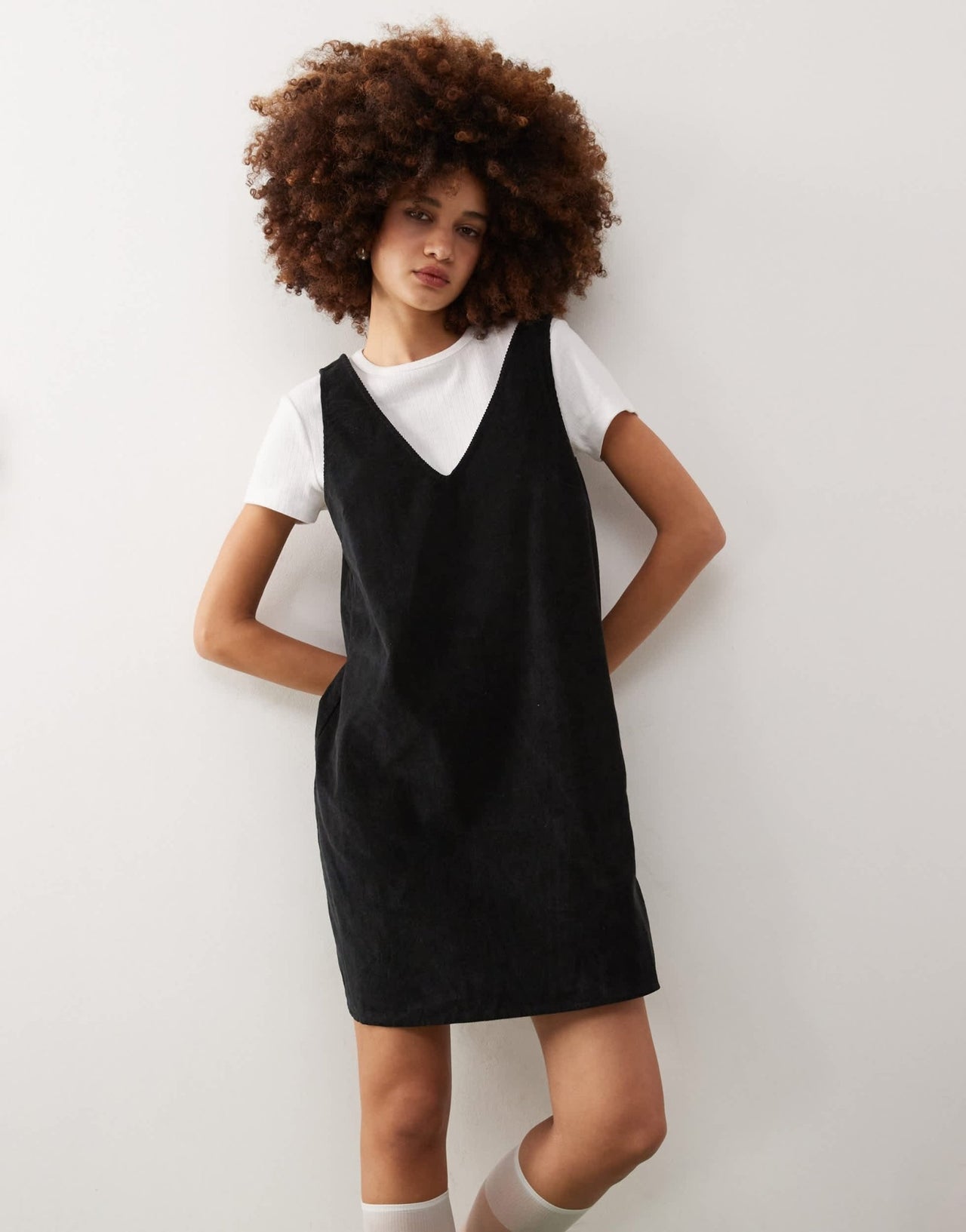 Monki mini cord pinafore dress in black - ASOS Sample Sale