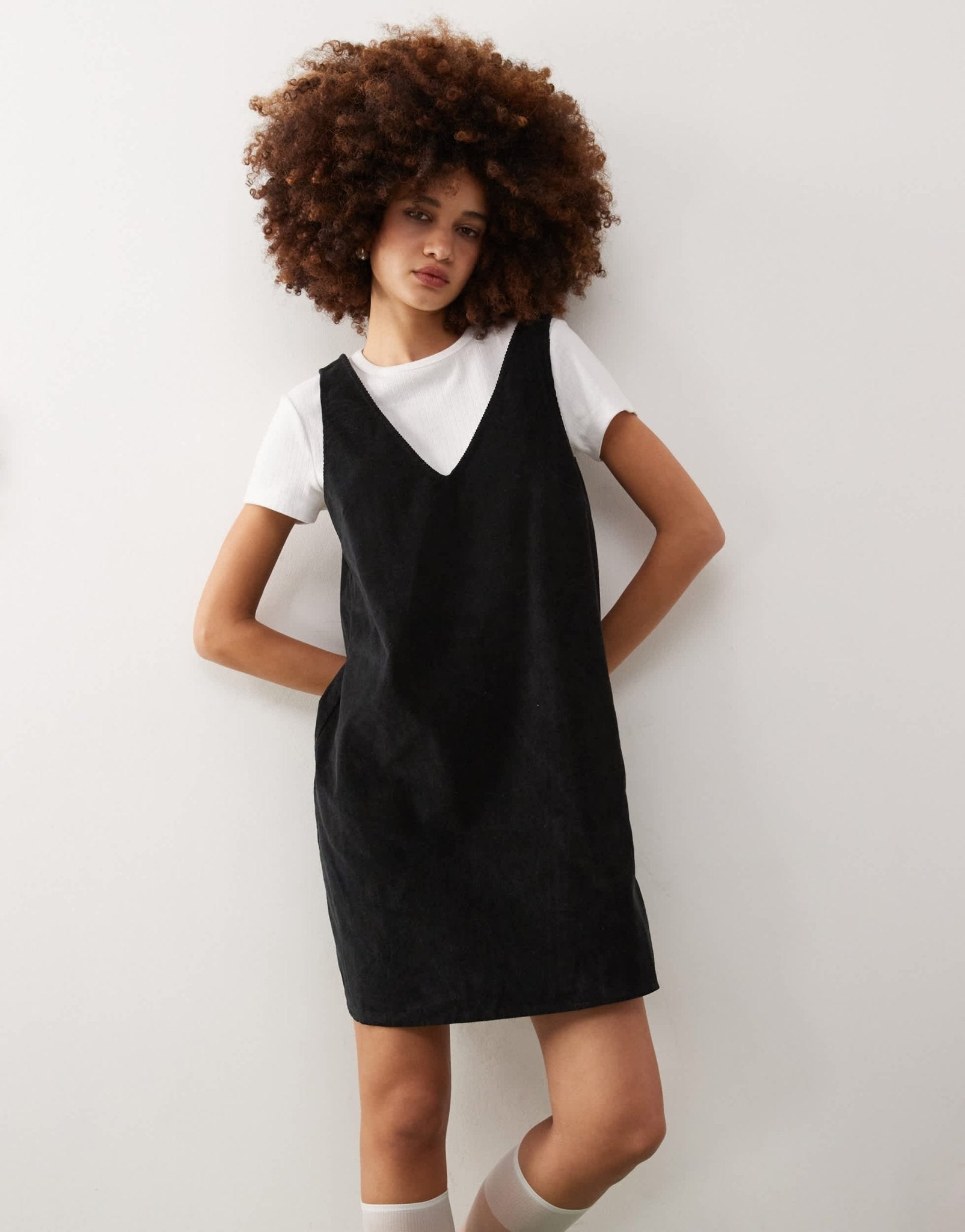Monki mini cord pinafore dress in black - ASOS Sample Sale