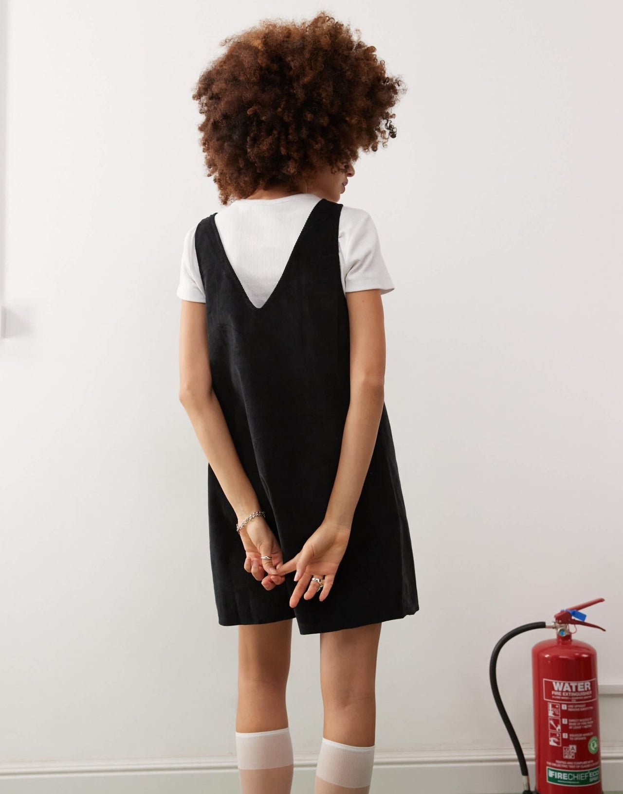Monki mini cord pinafore dress in black - ASOS Sample Sale