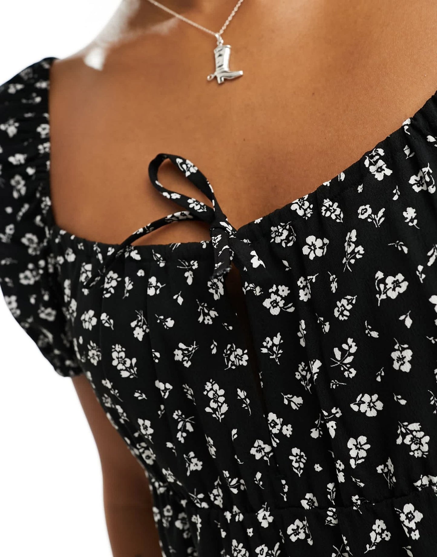 Monki mini dress with puff sleeves and ruche back detail in black - ASOS Sample Sale