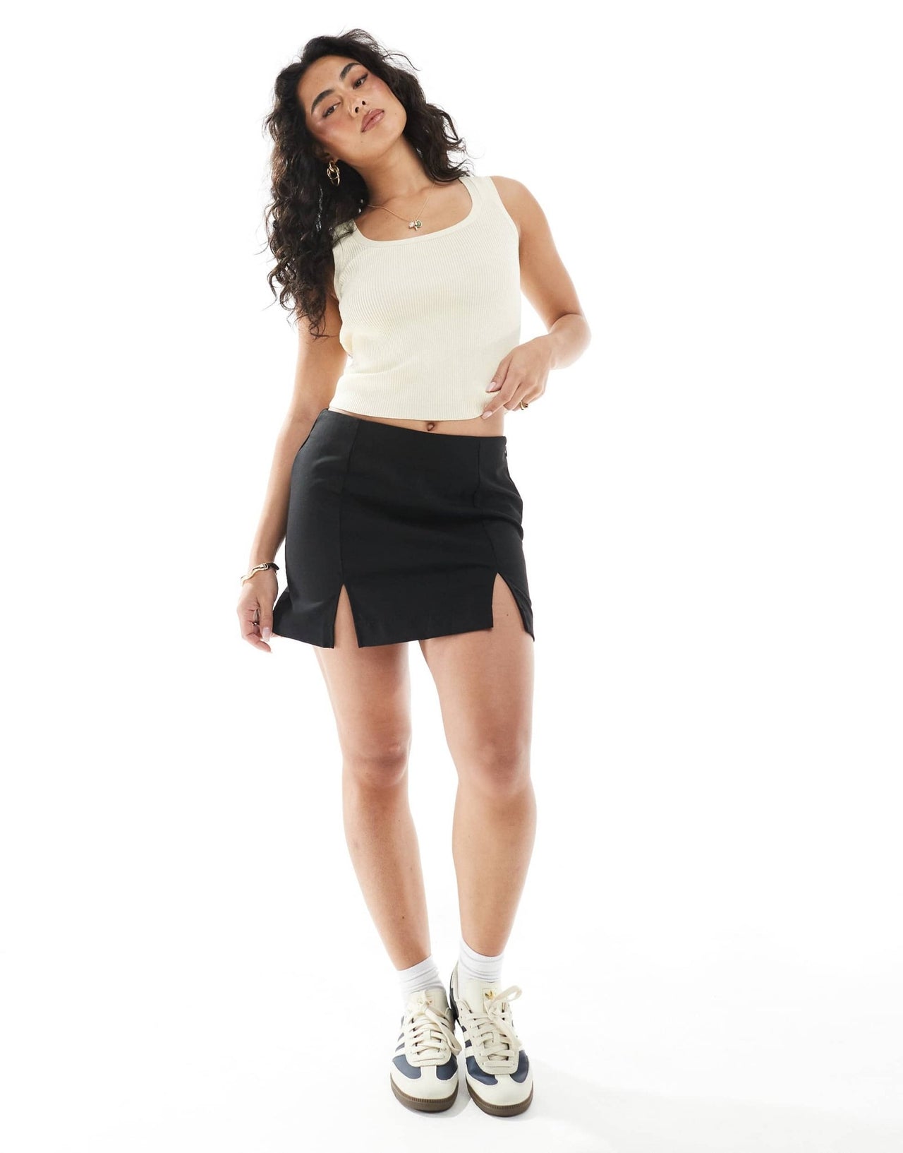 Monki mini skirt with side slit in black - ASOS Sample Sale