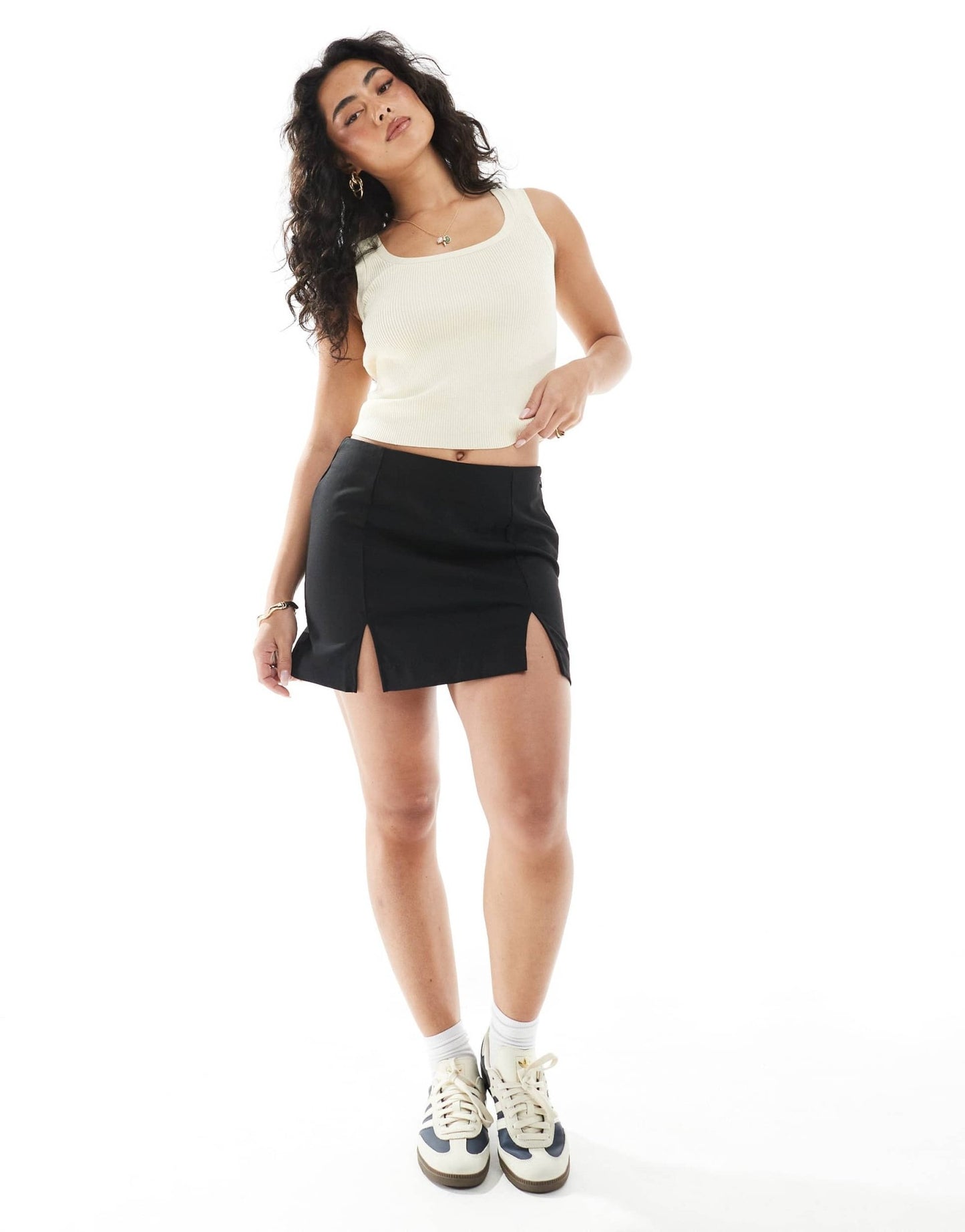 Monki mini skirt with side slit in black - ASOS Sample Sale