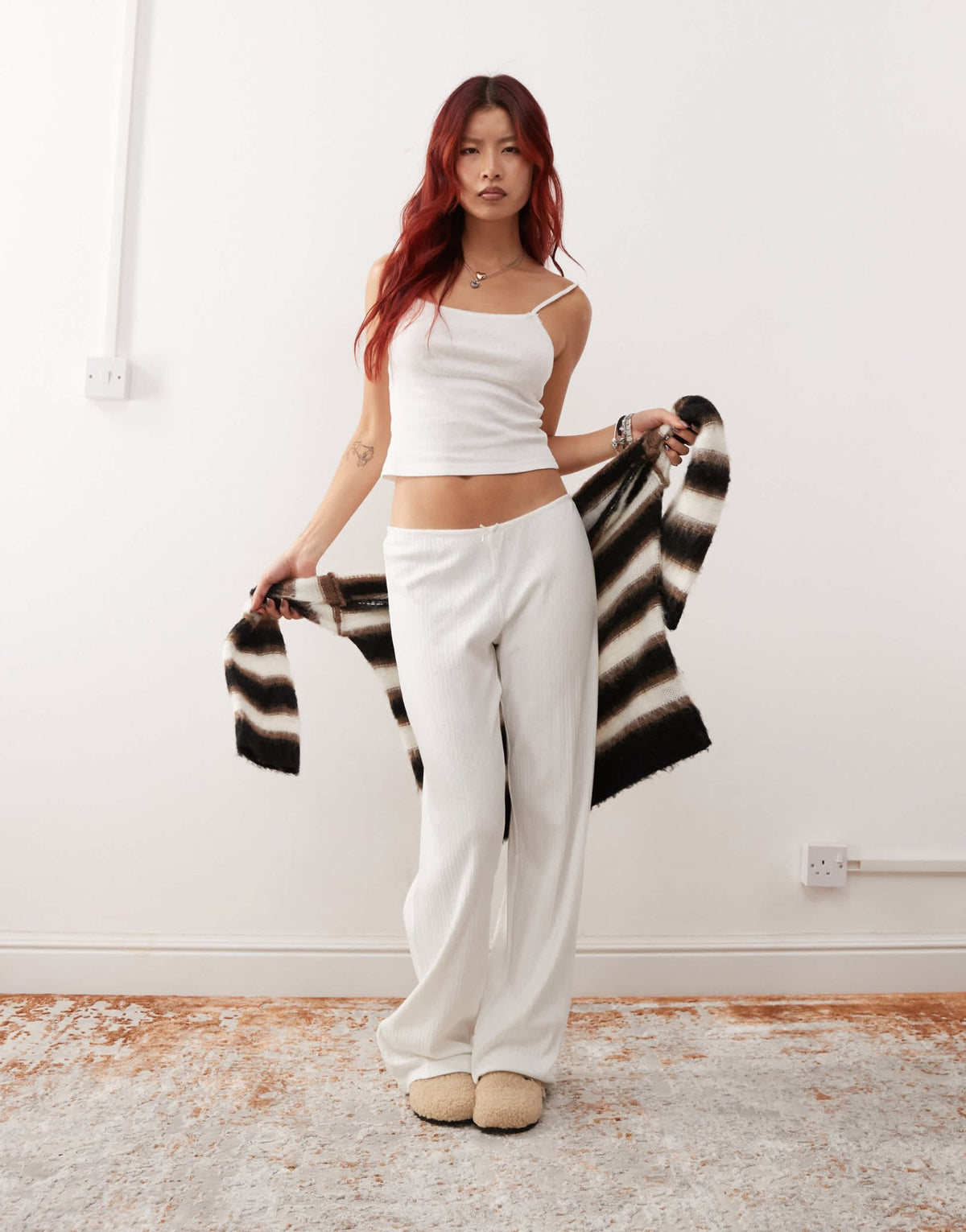 Monki mix and match pointelle lace mini pyjama top with small bows in off white - ASOS Sample Sale
